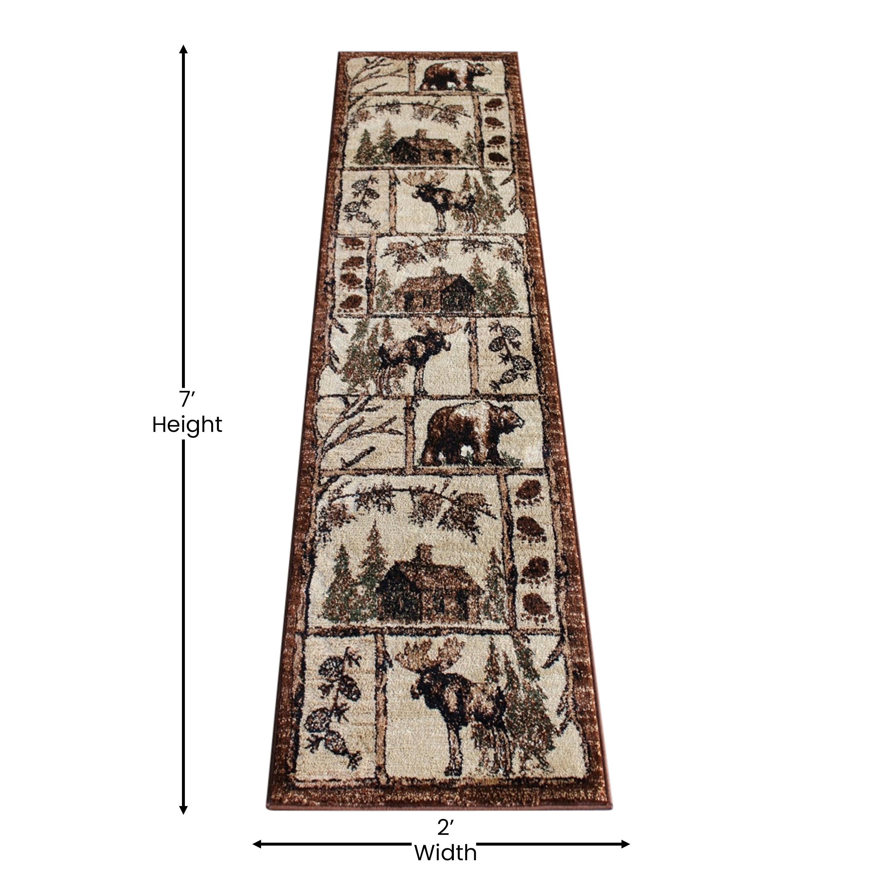 Vale Collection 2' x 7' Rustic Wildlife Themed Area Rug - Olefin Rug with Jute Backing - Entryway, Living Room, or Bedroom