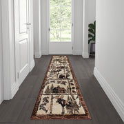 Vale Collection 2' x 7' Rustic Wildlife Themed Area Rug - Olefin Rug with Jute Backing - Entryway, Living Room, or Bedroom