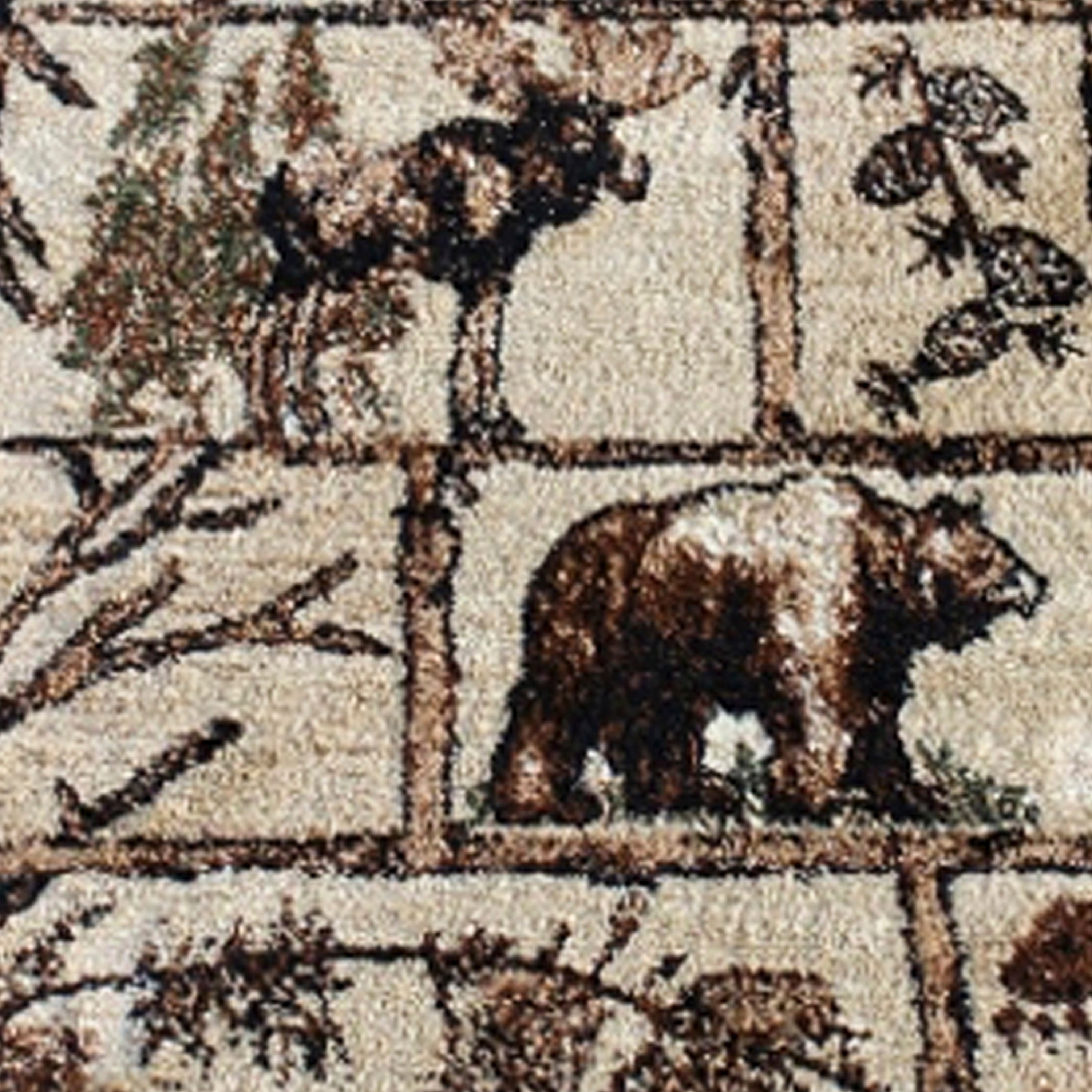 Vale Collection 2' x 7' Rustic Wildlife Themed Area Rug - Olefin Rug with Jute Backing - Entryway, Living Room, or Bedroom