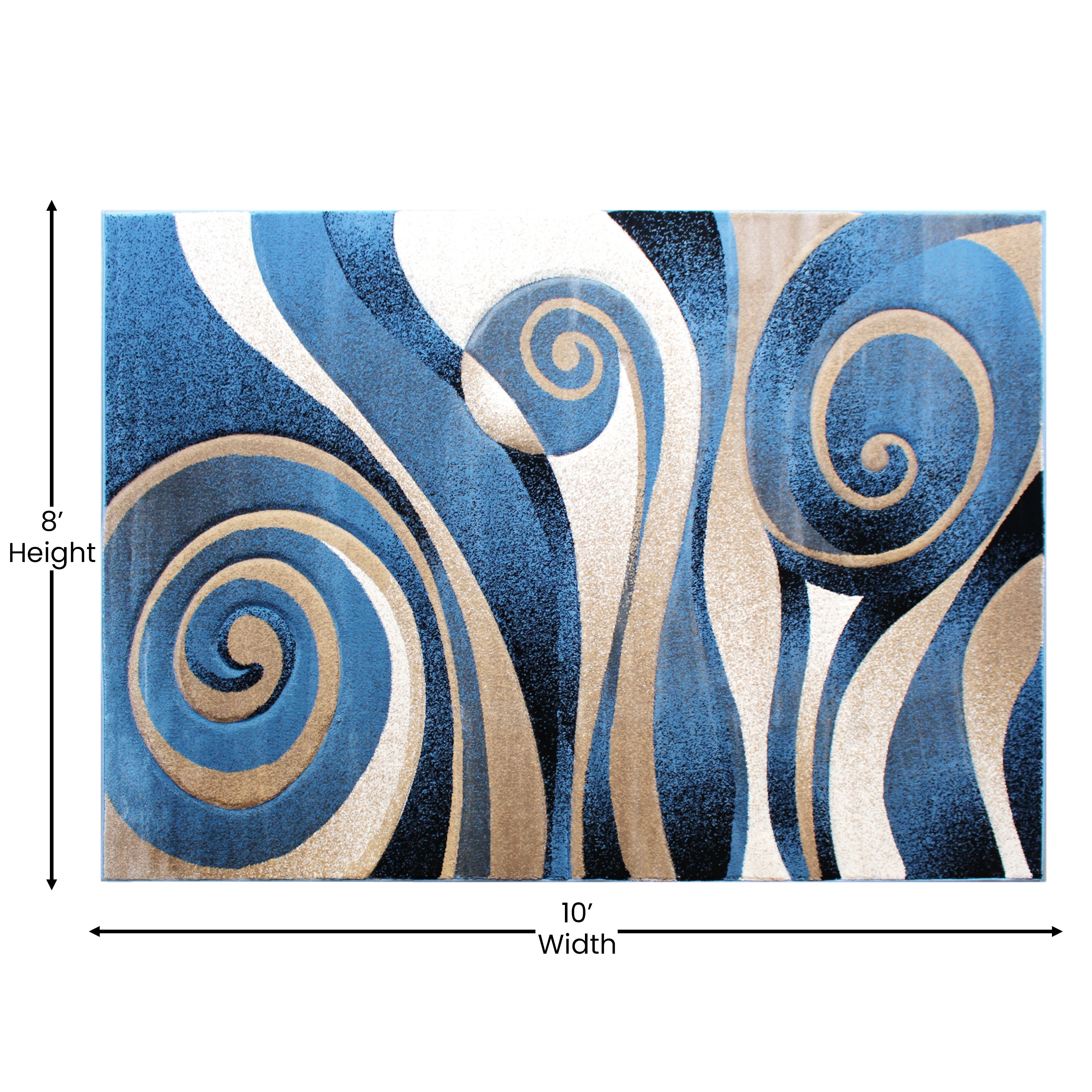 Coterie Collection 5' x 7' Modern Circular Patterned Indoor Area Rug - Blue and Beige Olefin Fibers with Jute Backing