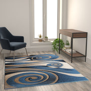 Coterie Collection 5' x 7' Modern Circular Patterned Indoor Area Rug - Blue and Beige Olefin Fibers with Jute Backing