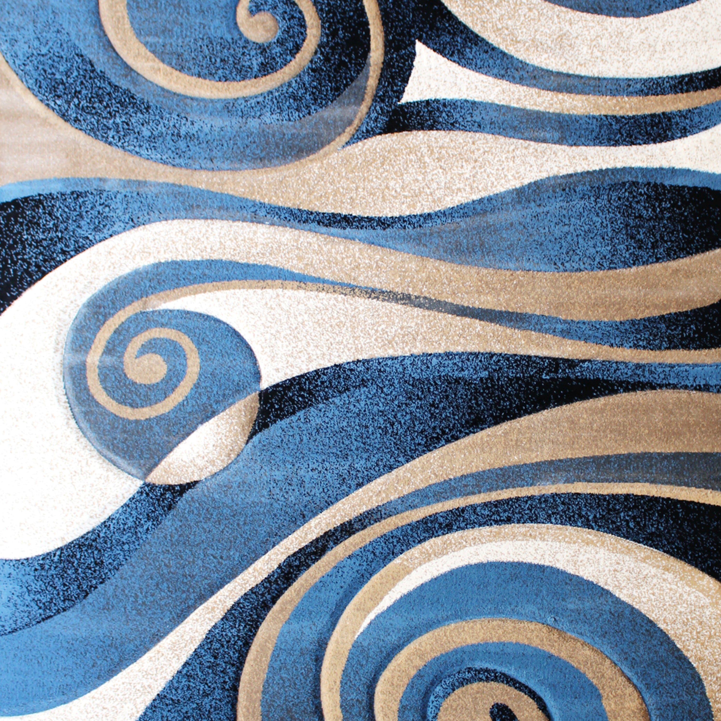 Coterie Collection 5' x 7' Modern Circular Patterned Indoor Area Rug - Blue and Beige Olefin Fibers with Jute Backing