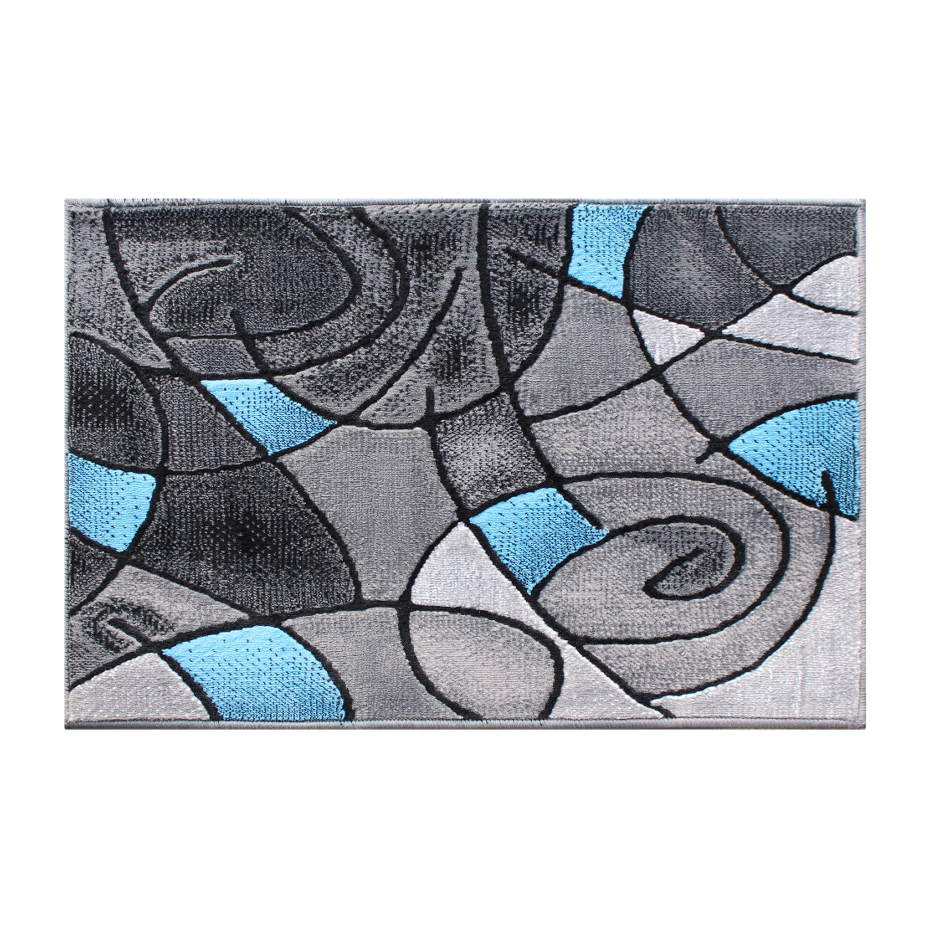 Jubilee Collection 2' x 3' Blue Abstract Pattern Area Rug - Olefin Rug with Jute Backing for Hallway, Entryway, or Bedroom