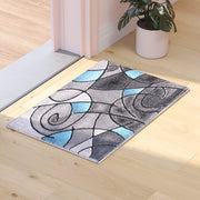 Jubilee Collection 2' x 3' Blue Abstract Pattern Area Rug - Olefin Rug with Jute Backing for Hallway, Entryway, or Bedroom