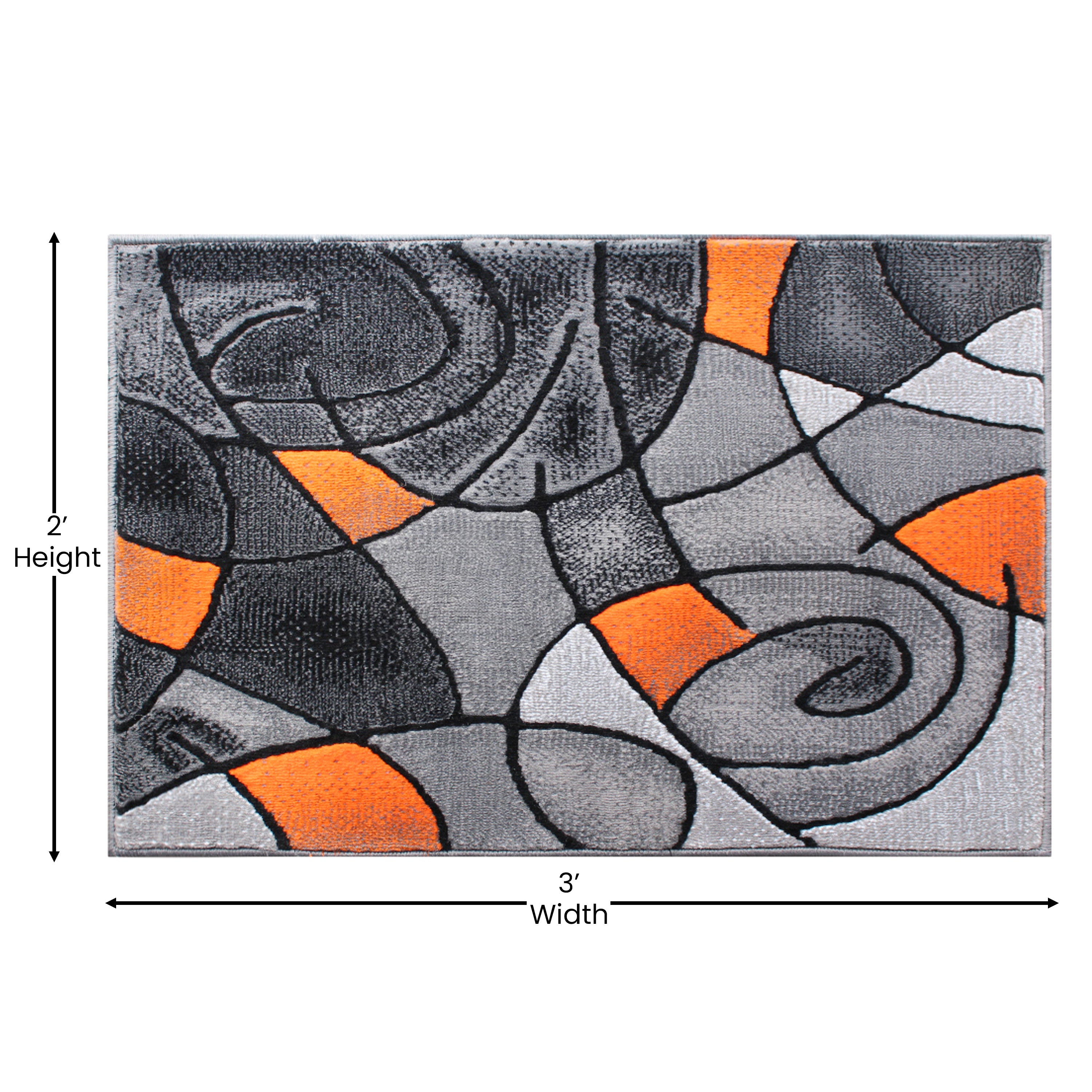 Jubilee Collection 2' x 3' Orange Abstract Pattern Area Rug - Olefin Rug with Jute Backing for Hallway, Entryway, or Bedroom