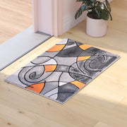 Jubilee Collection 2' x 3' Orange Abstract Pattern Area Rug - Olefin Rug with Jute Backing for Hallway, Entryway, or Bedroom