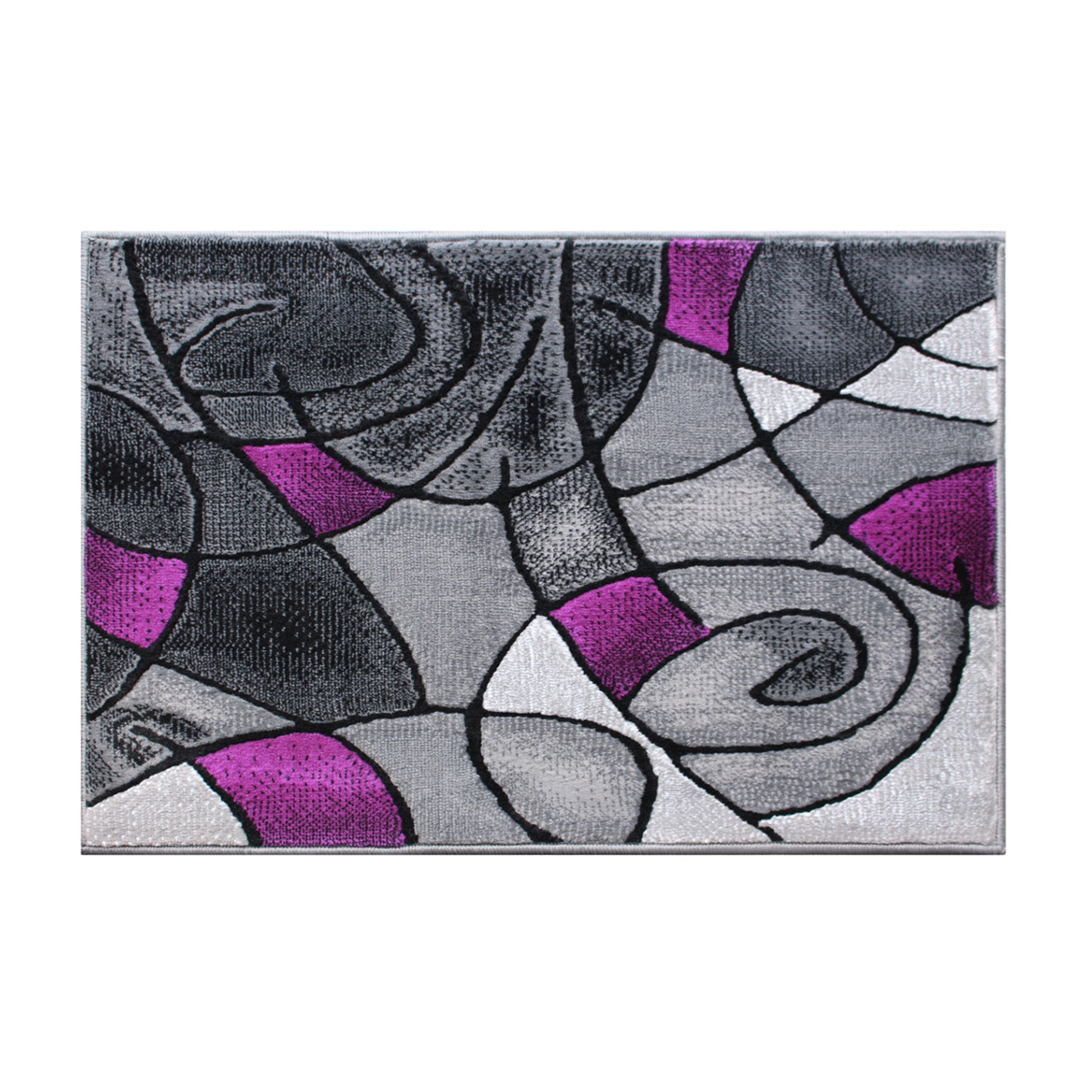 Jubilee Collection 2' x 3' Purple Abstract Pattern Area Rug - Olefin Rug with Jute Backing for Hallway, Entryway, or Bedroom