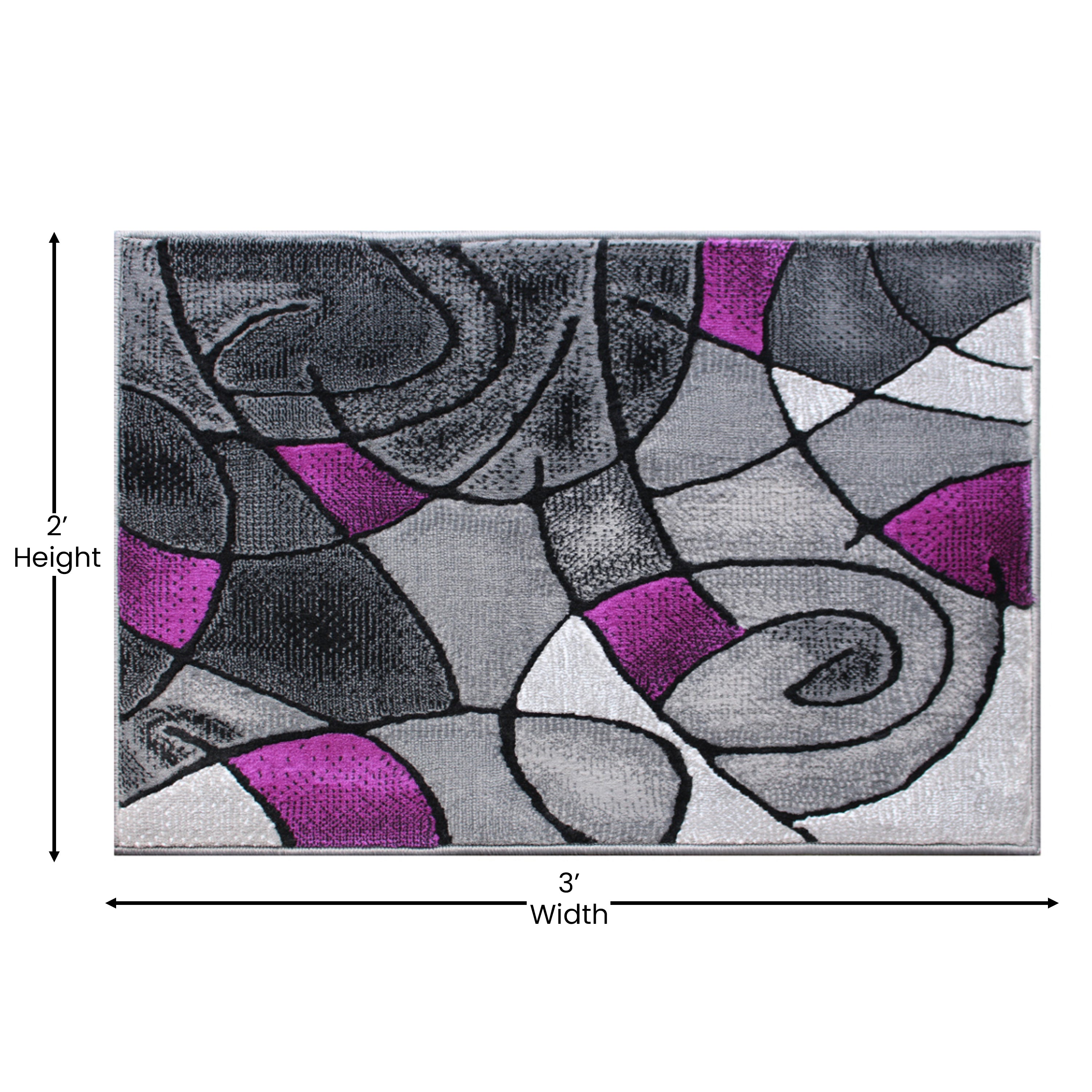 Jubilee Collection 2' x 3' Purple Abstract Pattern Area Rug - Olefin Rug with Jute Backing for Hallway, Entryway, or Bedroom
