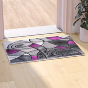 Jubilee Collection 2' x 3' Purple Abstract Pattern Area Rug - Olefin Rug with Jute Backing for Hallway, Entryway, or Bedroom