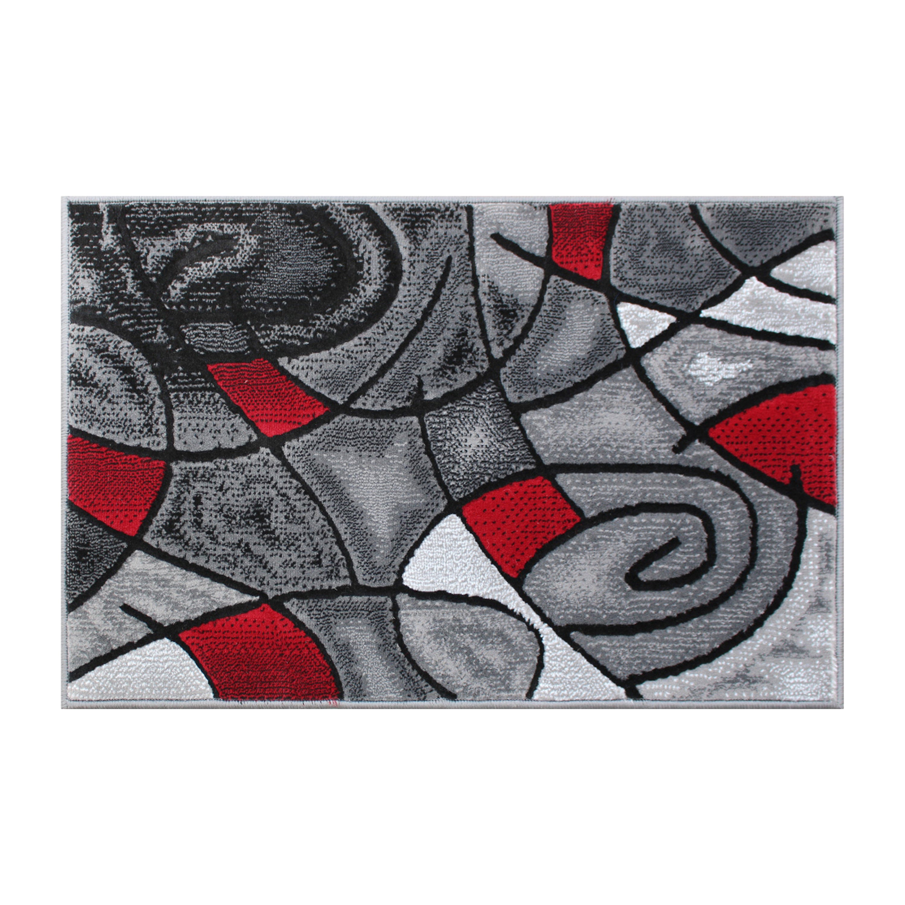 Jubilee Collection 2' x 3' Red Abstract Pattern Area Rug - Olefin Rug with Jute Backing for Hallway, Entryway, or Bedroom
