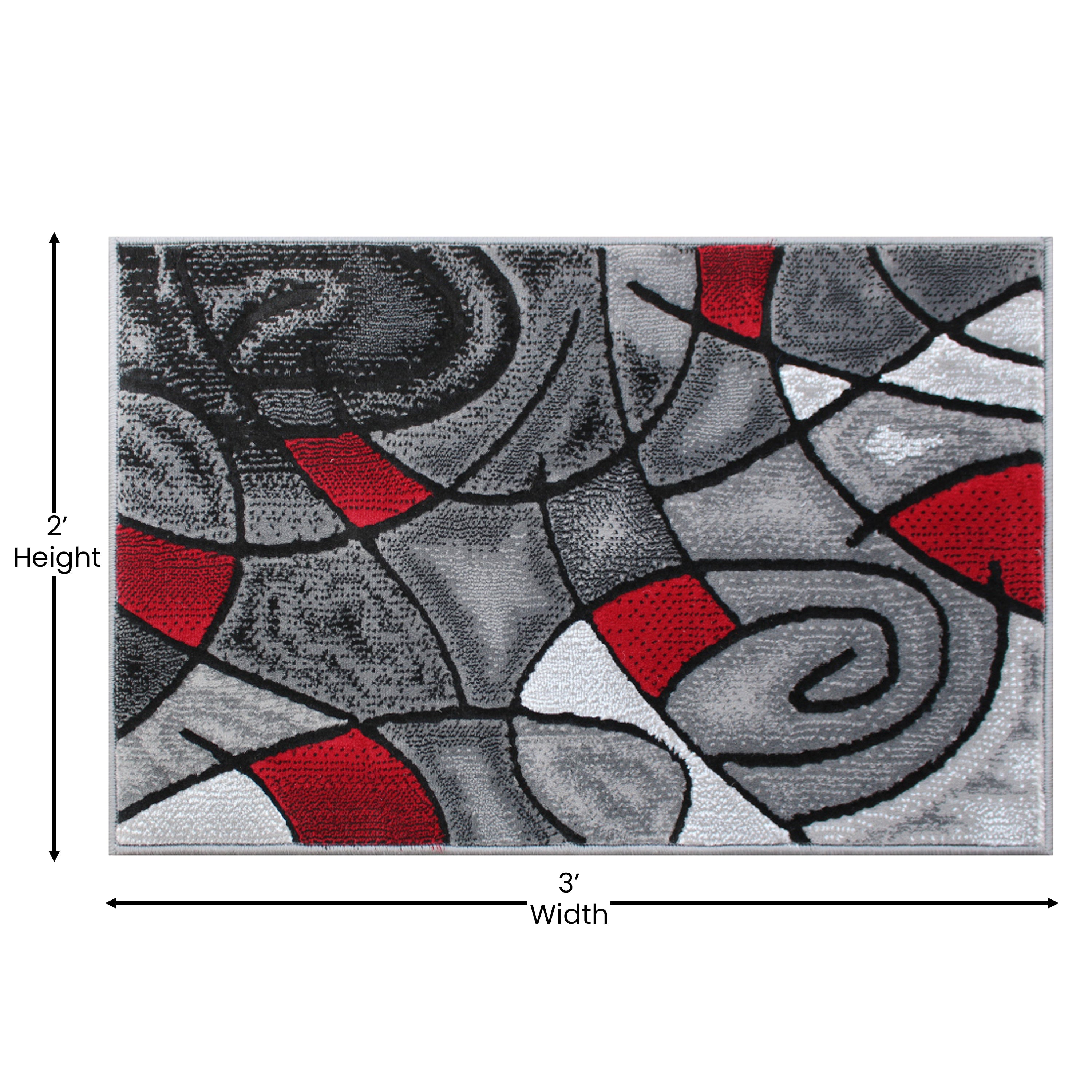 Jubilee Collection 2' x 3' Red Abstract Pattern Area Rug - Olefin Rug with Jute Backing for Hallway, Entryway, or Bedroom