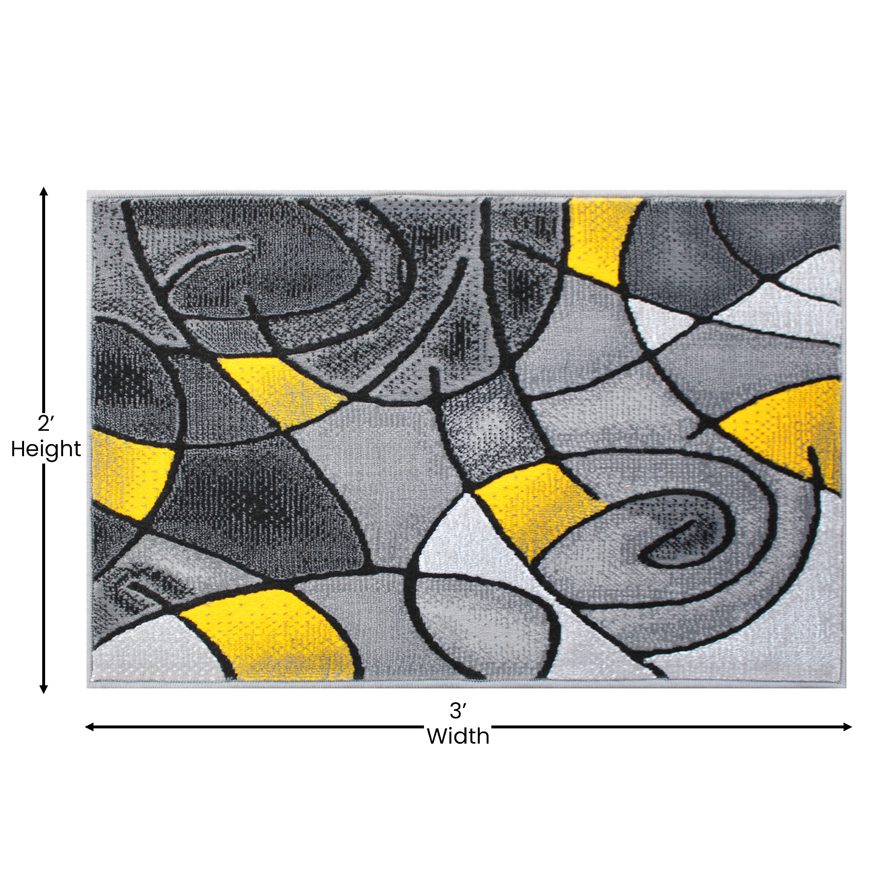 Jubilee Collection 2' x 3' Yellow Abstract Pattern Area Rug - Olefin Rug with Jute Backing for Hallway, Entryway, or Bedroom