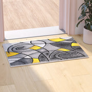 Jubilee Collection 2' x 3' Yellow Abstract Pattern Area Rug - Olefin Rug with Jute Backing for Hallway, Entryway, or Bedroom