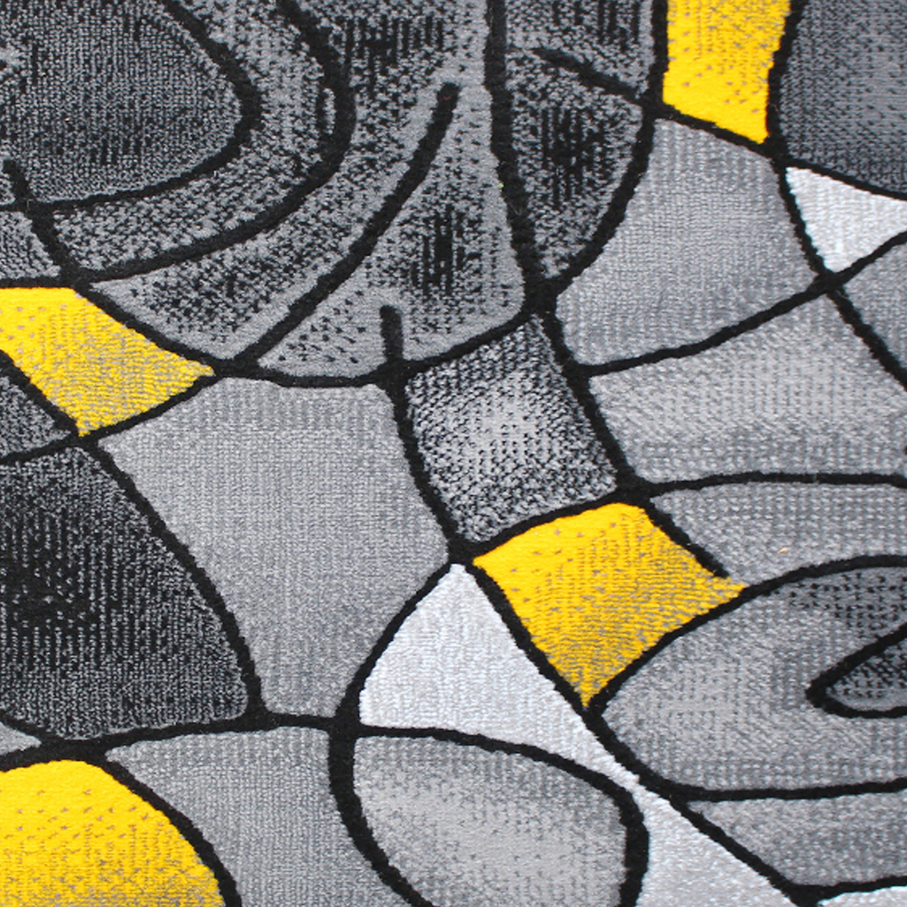 Jubilee Collection 2' x 3' Yellow Abstract Pattern Area Rug - Olefin Rug with Jute Backing for Hallway, Entryway, or Bedroom