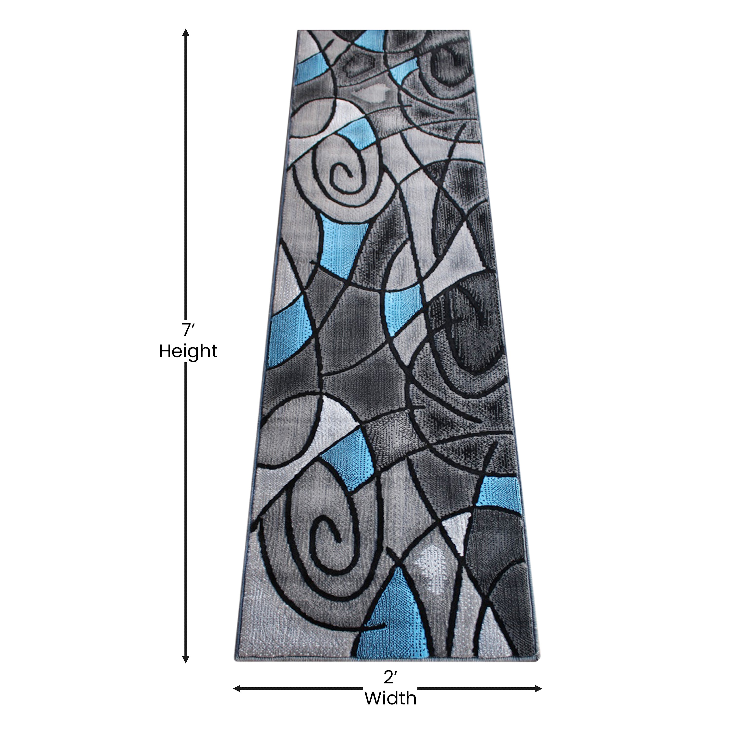 Jubilee Collection 2' x 7' Blue Abstract Area Rug - Olefin Rug with Jute Backing for Hallway, Entryway, Bedroom, Living Room