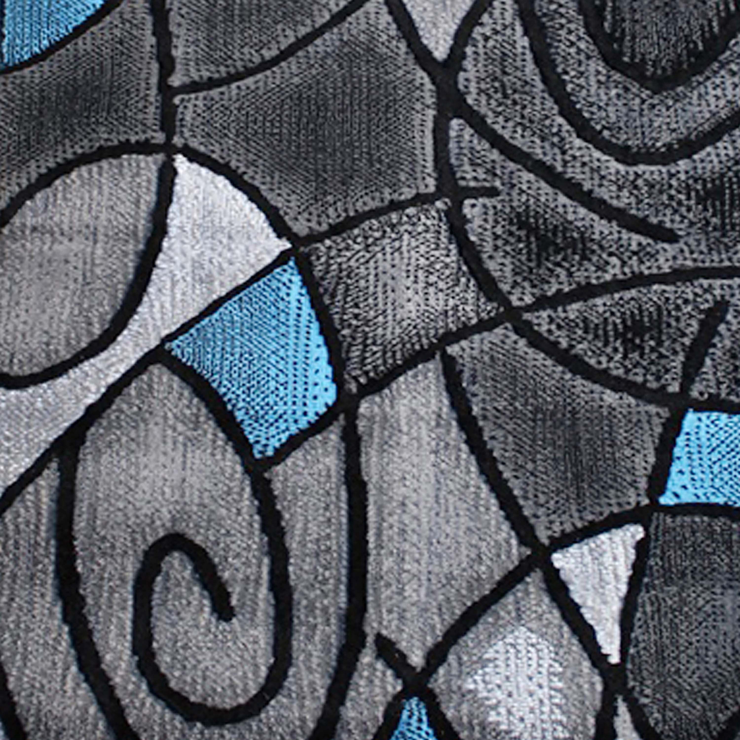 Jubilee Collection 2' x 7' Blue Abstract Area Rug - Olefin Rug with Jute Backing for Hallway, Entryway, Bedroom, Living Room