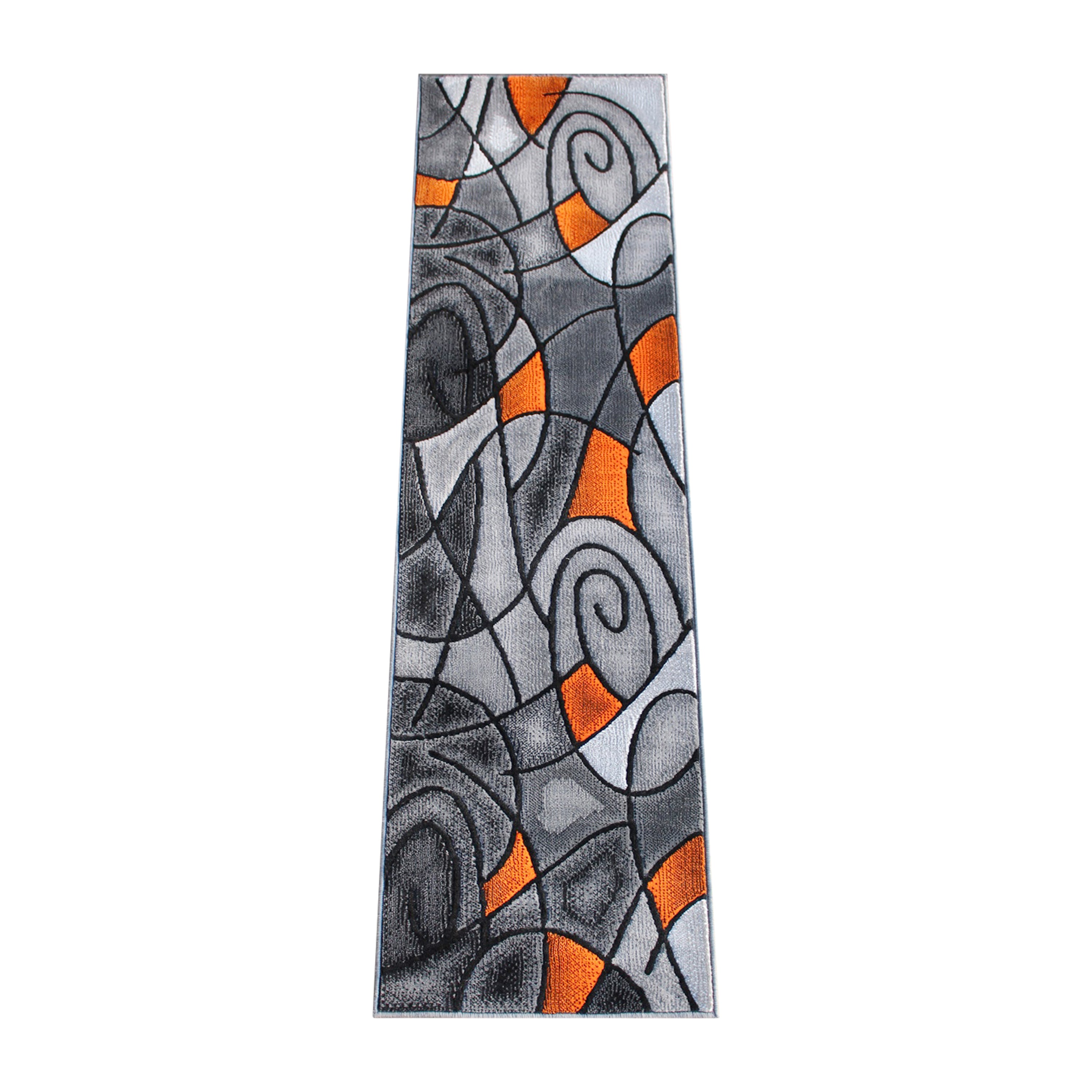 Jubilee Collection 2' x 7' Orange Abstract Area Rug - Olefin Rug with Jute Backing for Hallway, Entryway, Bedroom, Living Room