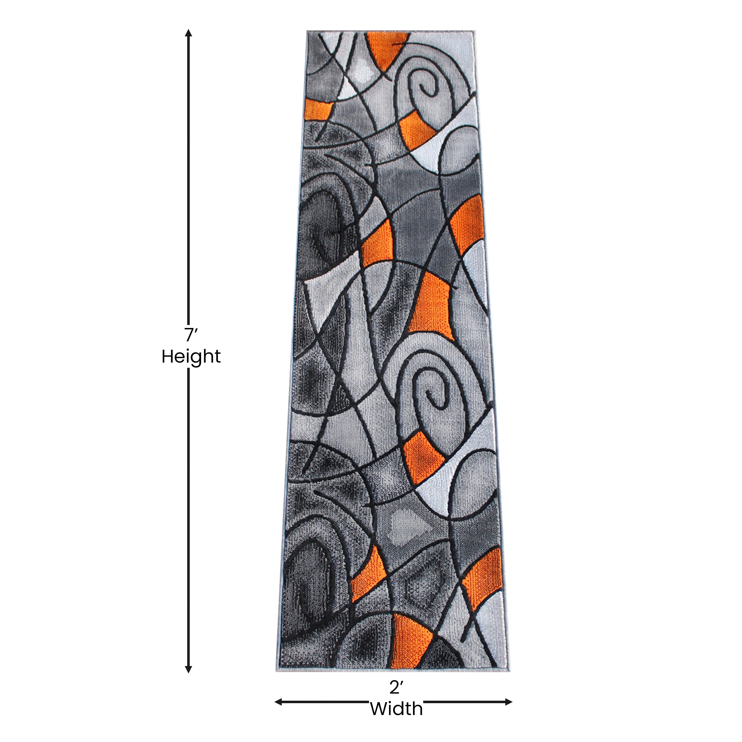 Jubilee Collection 2' x 7' Orange Abstract Area Rug - Olefin Rug with Jute Backing for Hallway, Entryway, Bedroom, Living Room