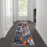 Jubilee Collection 2' x 7' Orange Abstract Area Rug - Olefin Rug with Jute Backing for Hallway, Entryway, Bedroom, Living Room