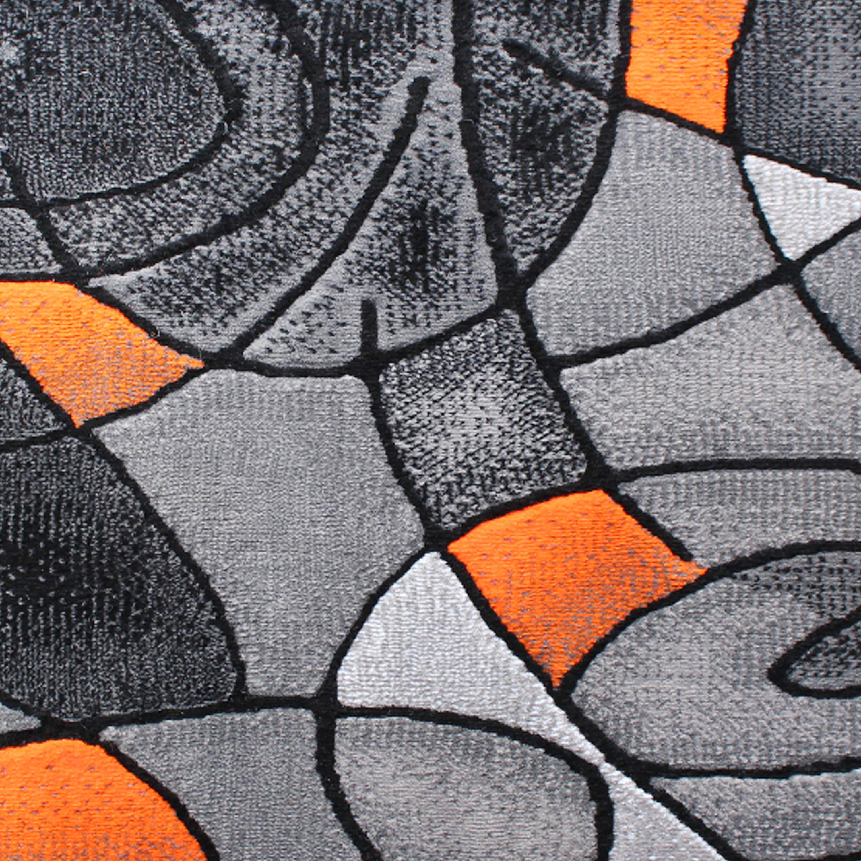 Jubilee Collection 2' x 7' Orange Abstract Area Rug - Olefin Rug with Jute Backing for Hallway, Entryway, Bedroom, Living Room