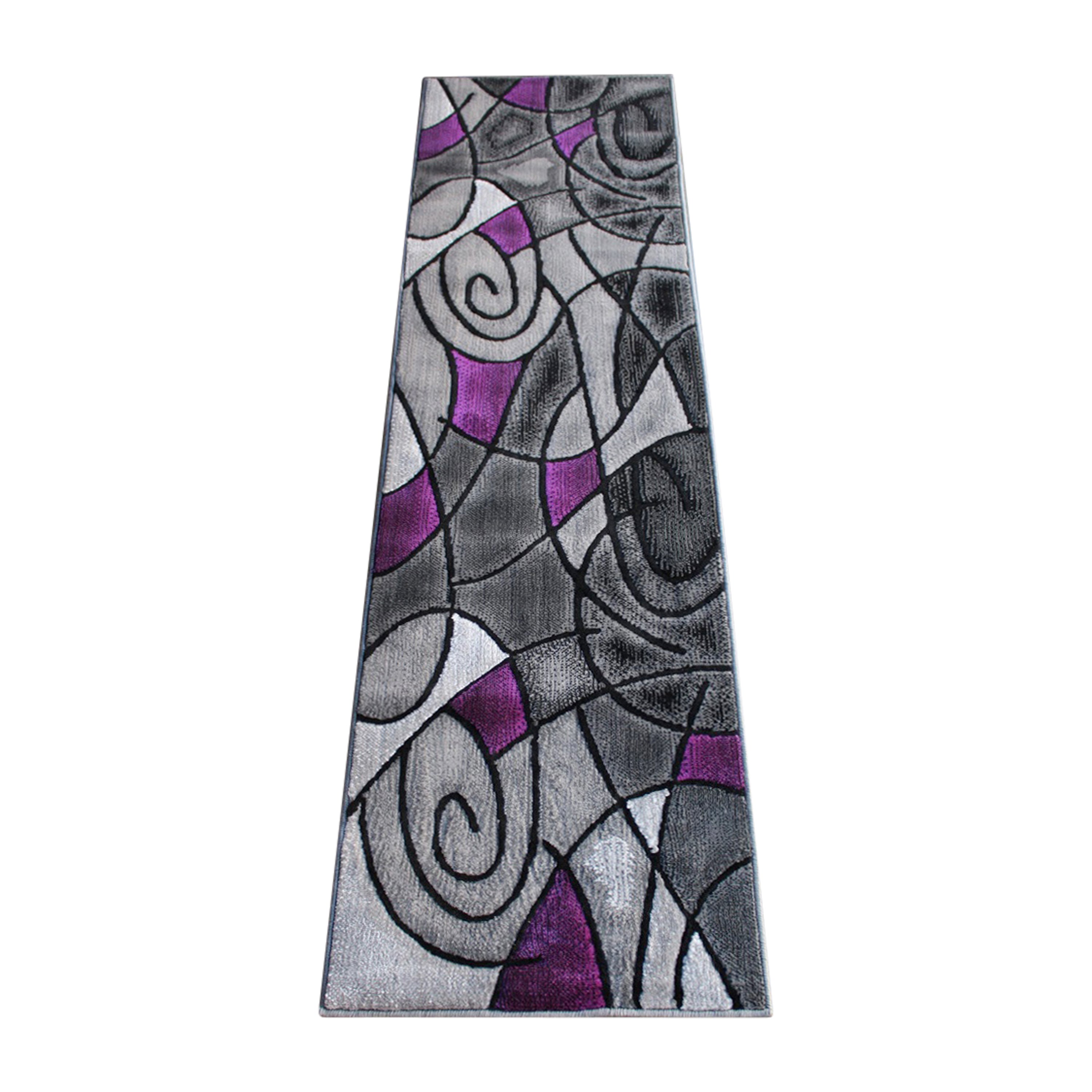 Jubilee Collection 2' x 7' Purple Abstract Area Rug - Olefin Rug with Jute Backing for Hallway, Entryway, Bedroom, Living Room