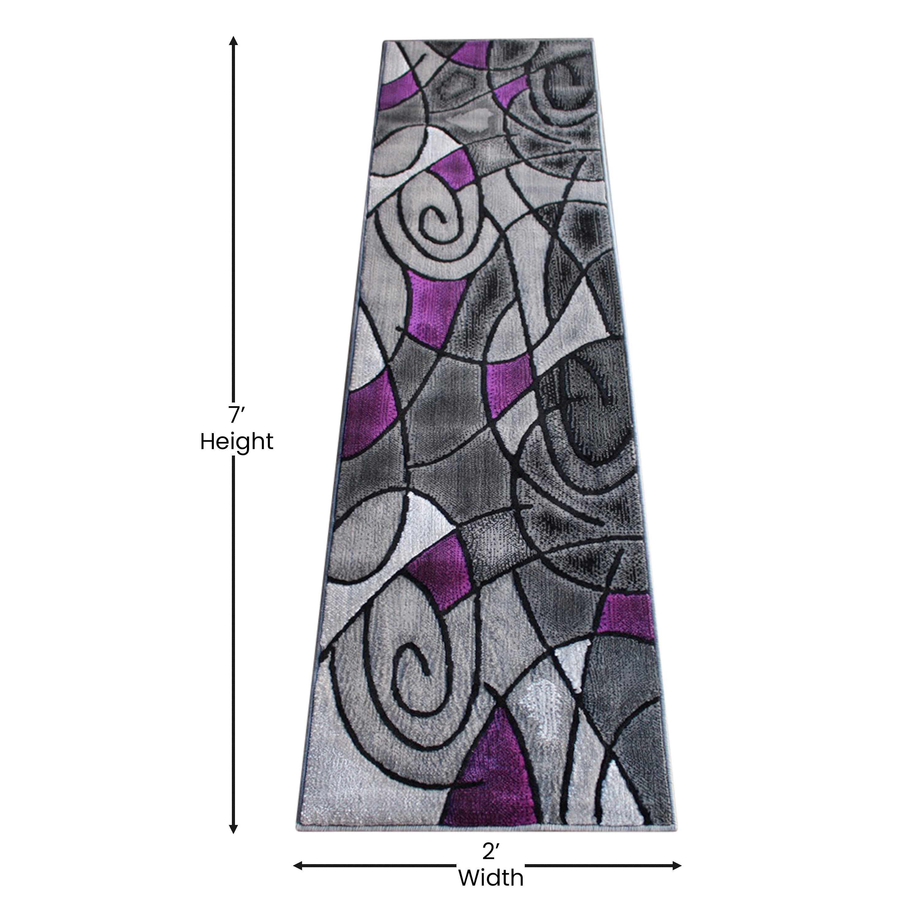 Jubilee Collection 2' x 7' Purple Abstract Area Rug - Olefin Rug with Jute Backing for Hallway, Entryway, Bedroom, Living Room