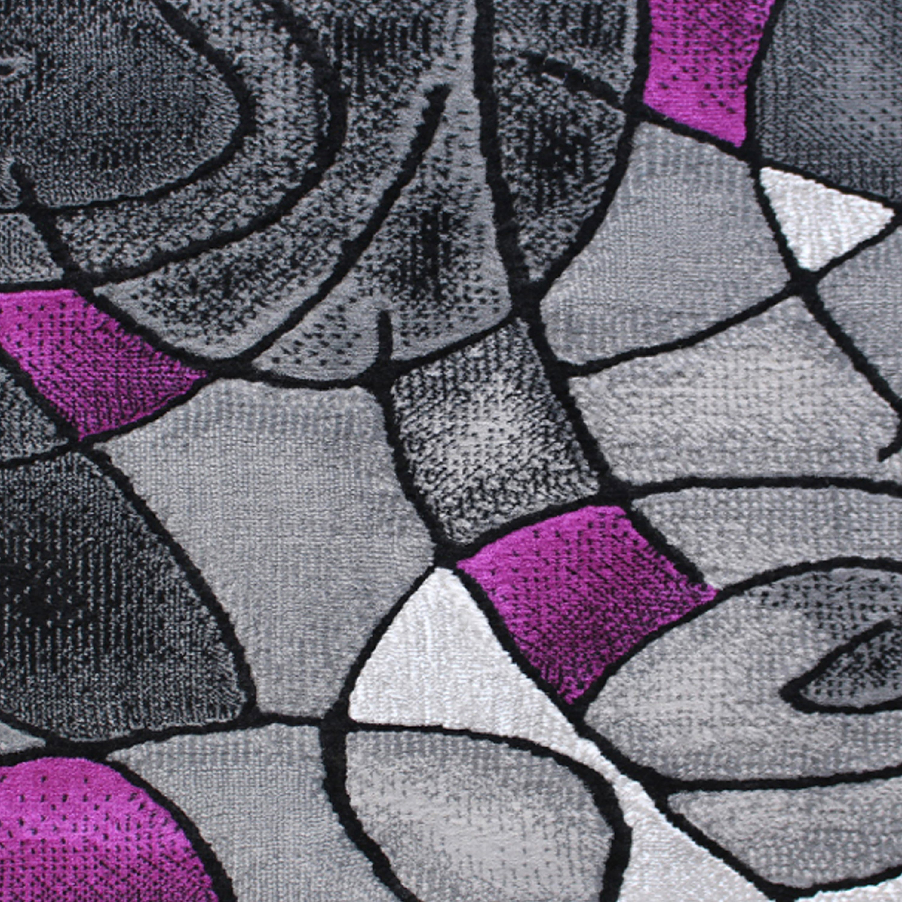 Jubilee Collection 2' x 7' Purple Abstract Area Rug - Olefin Rug with Jute Backing for Hallway, Entryway, Bedroom, Living Room