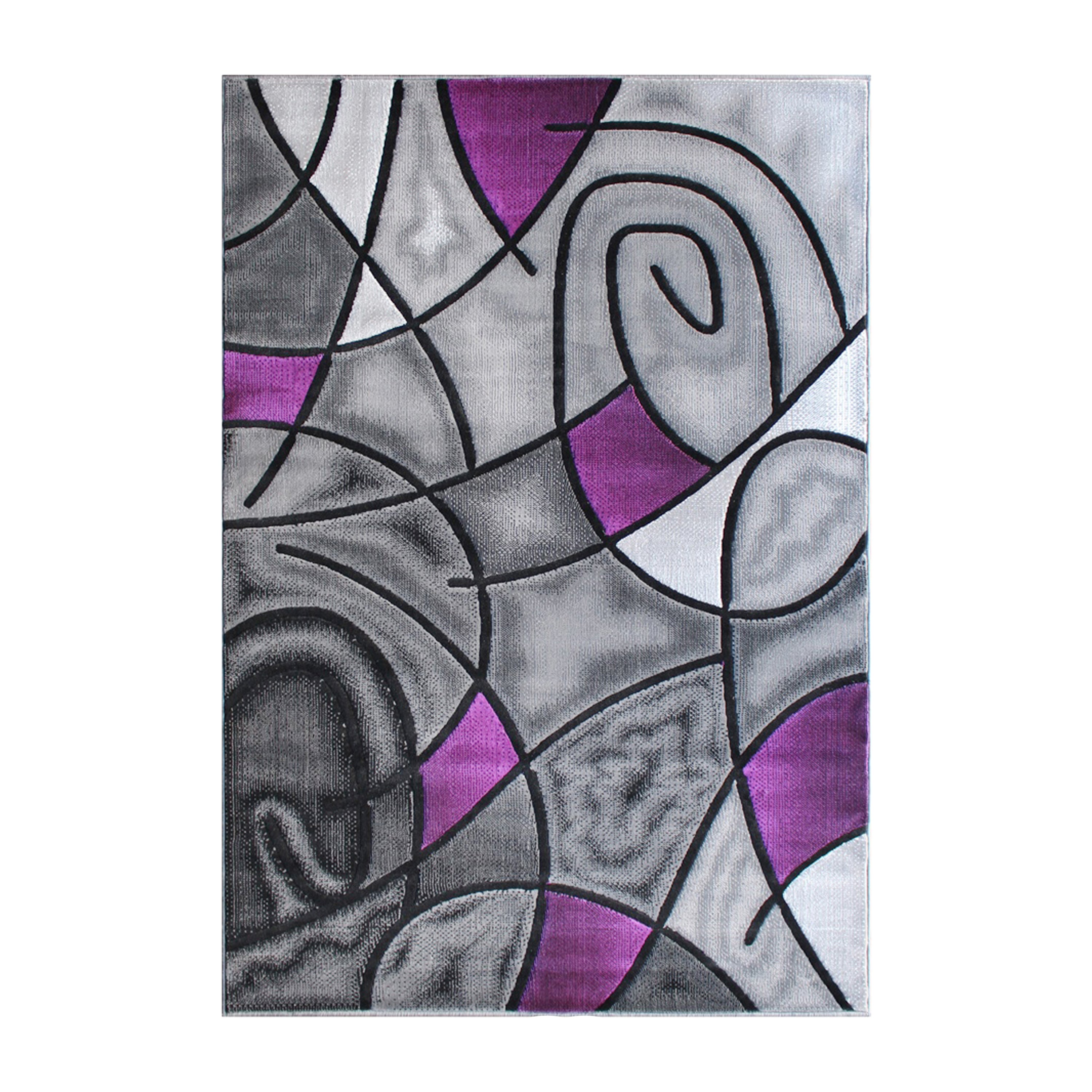 Jubilee Collection 3' x 5' Purple Abstract Area Rug - Olefin Rug with Jute Backing - Living Room, Bedroom, & Family Room