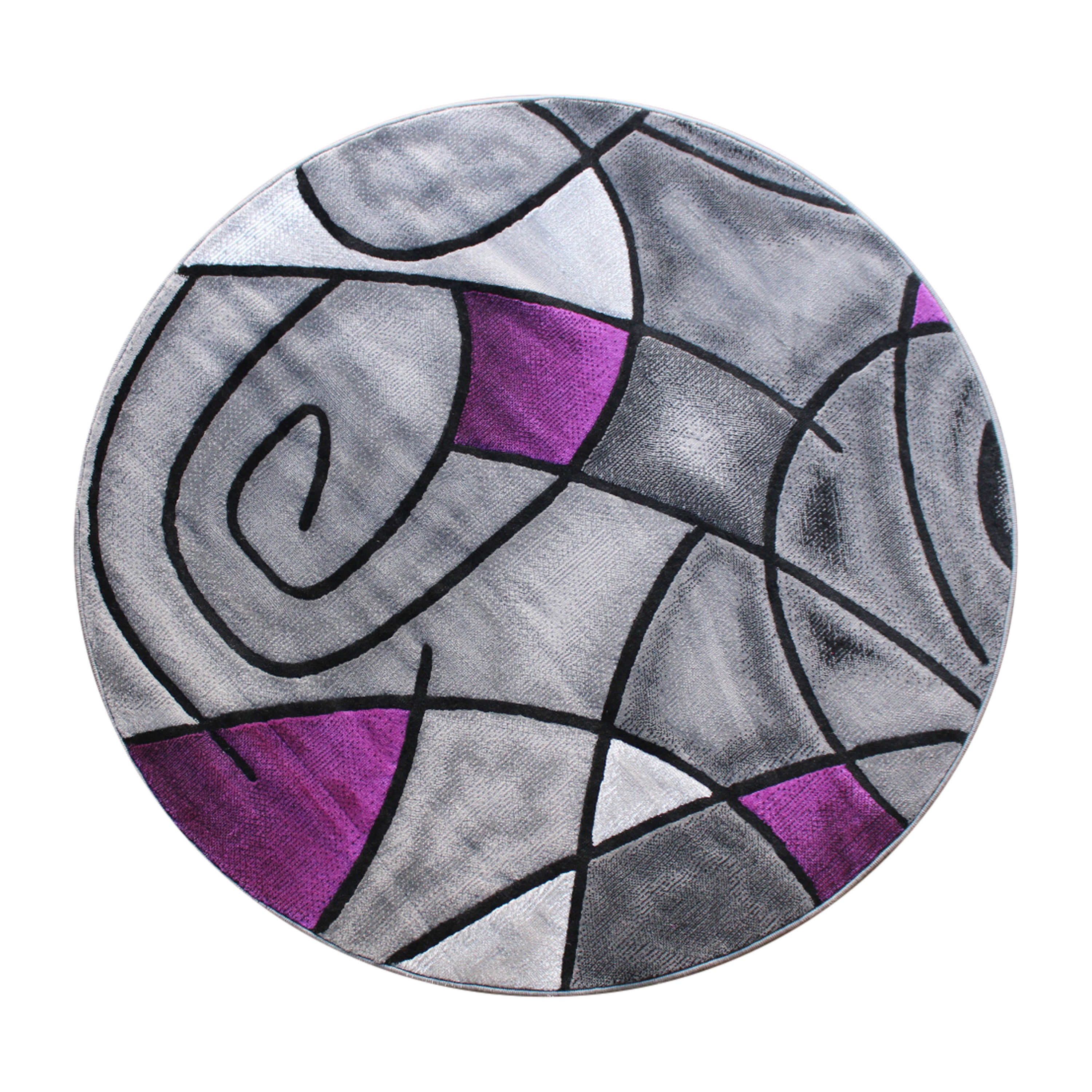 Jubilee Collection 5' x 5' Round Purple Abstract Area Rug - Olefin Rug with Jute Backing - Living Room, Bedroom, Family Room