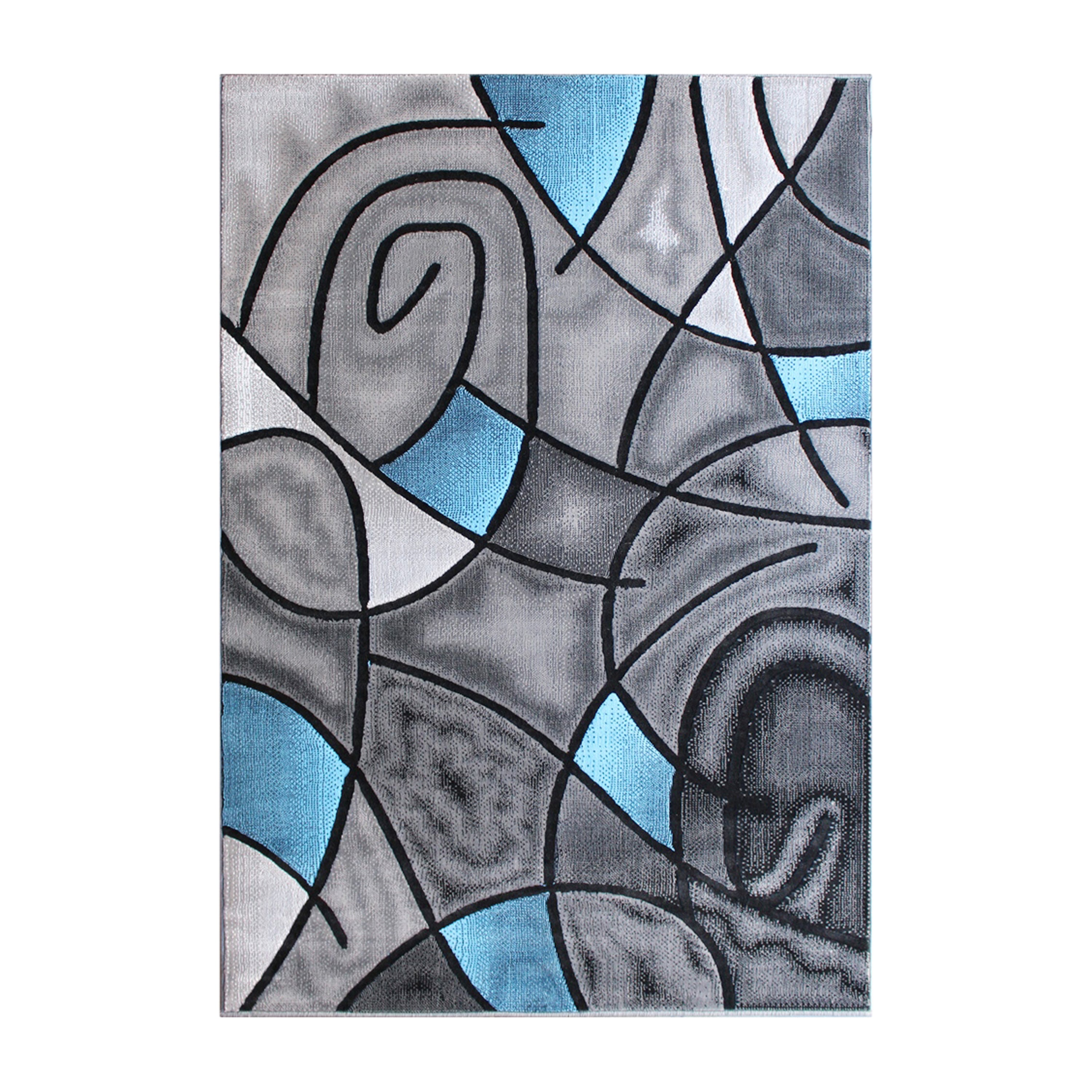 Jubilee Collection 5' x 7' Blue Abstract Area Rug - Olefin Rug with Jute Backing - Living Room, Bedroom, & Family Room