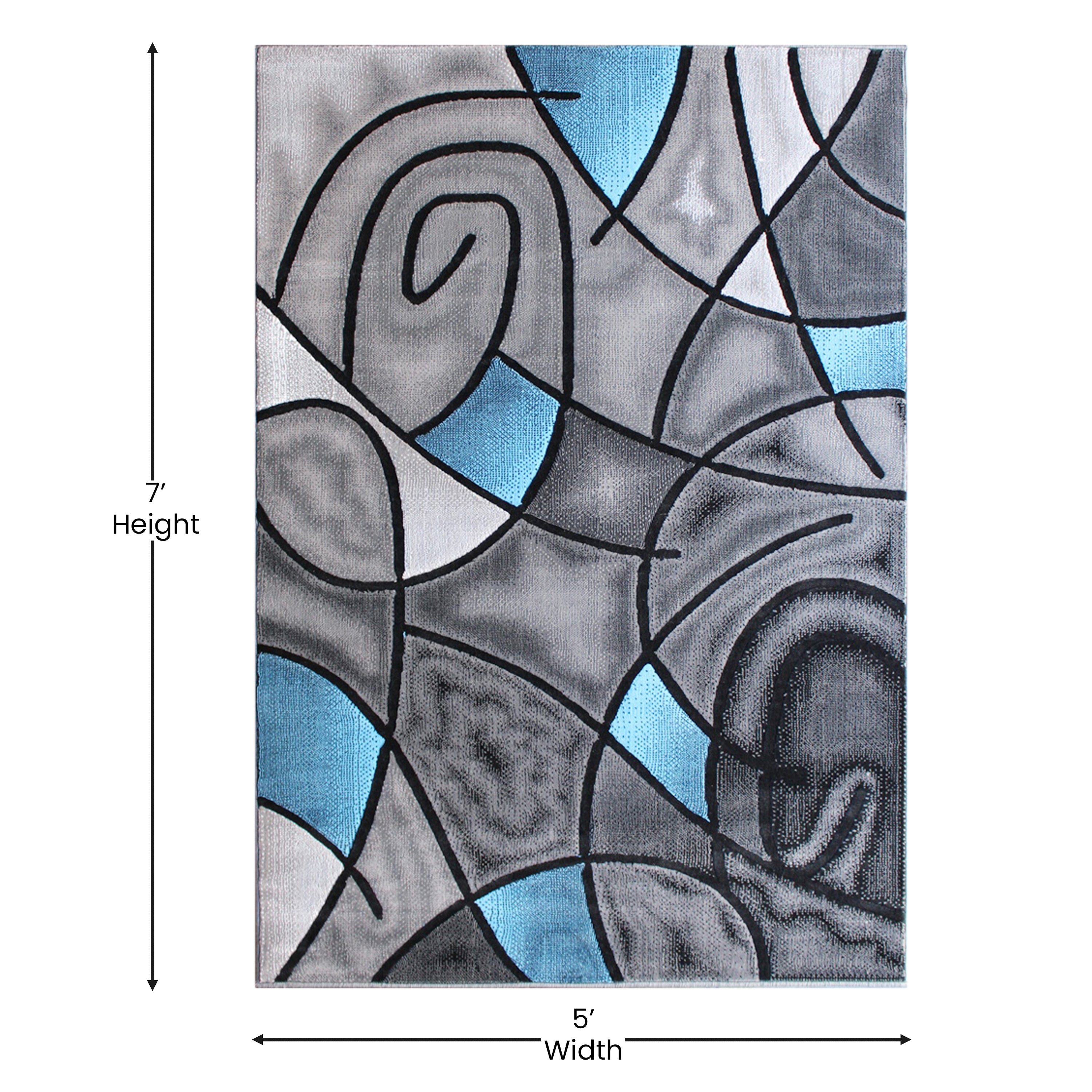 Jubilee Collection 5' x 7' Blue Abstract Area Rug - Olefin Rug with Jute Backing - Living Room, Bedroom, & Family Room