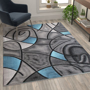 Jubilee Collection 5' x 7' Blue Abstract Area Rug - Olefin Rug with Jute Backing - Living Room, Bedroom, & Family Room