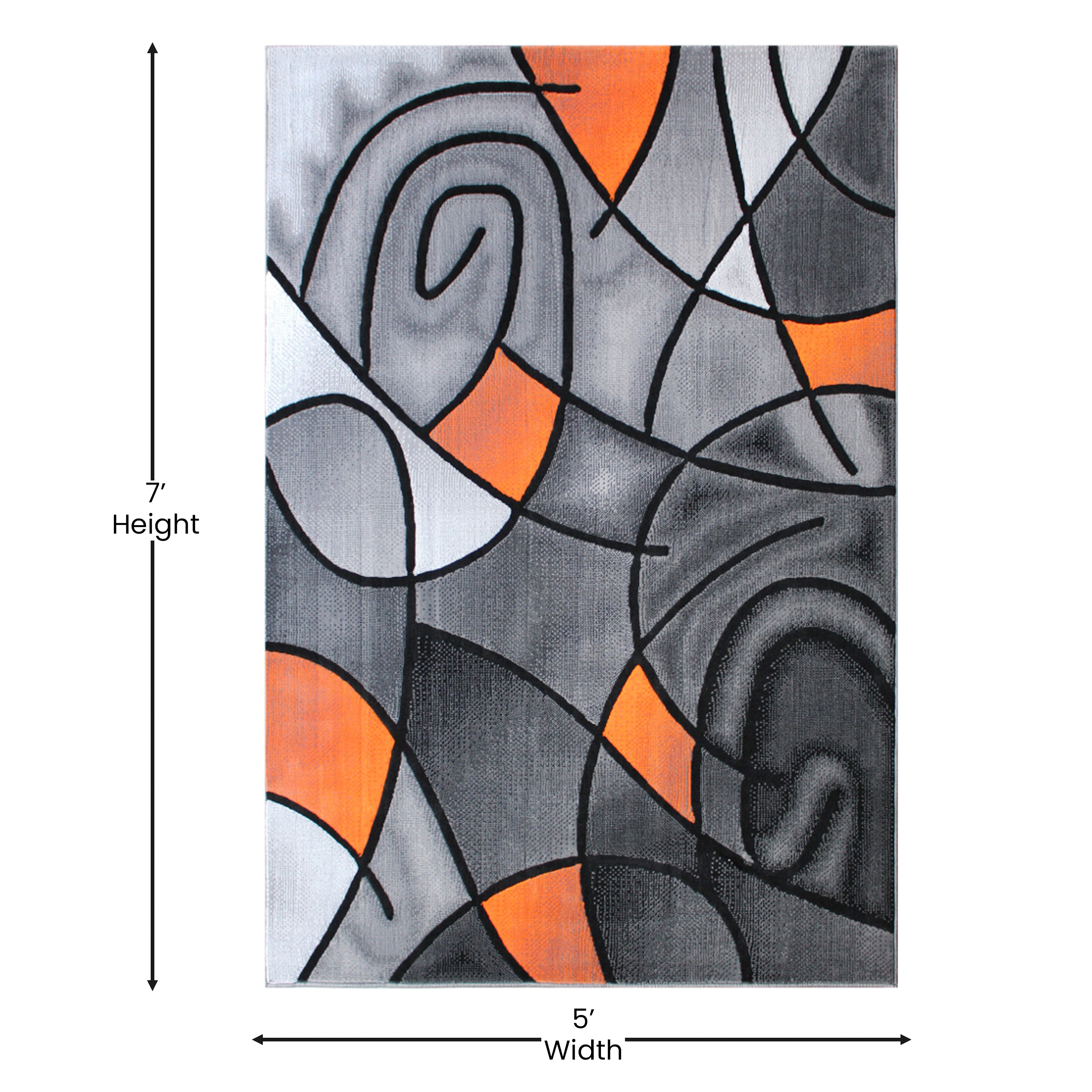 Jubilee Collection 5' x 7' Orange Abstract Area Rug - Olefin Rug with Jute Backing - Living Room, Bedroom, & Family Room