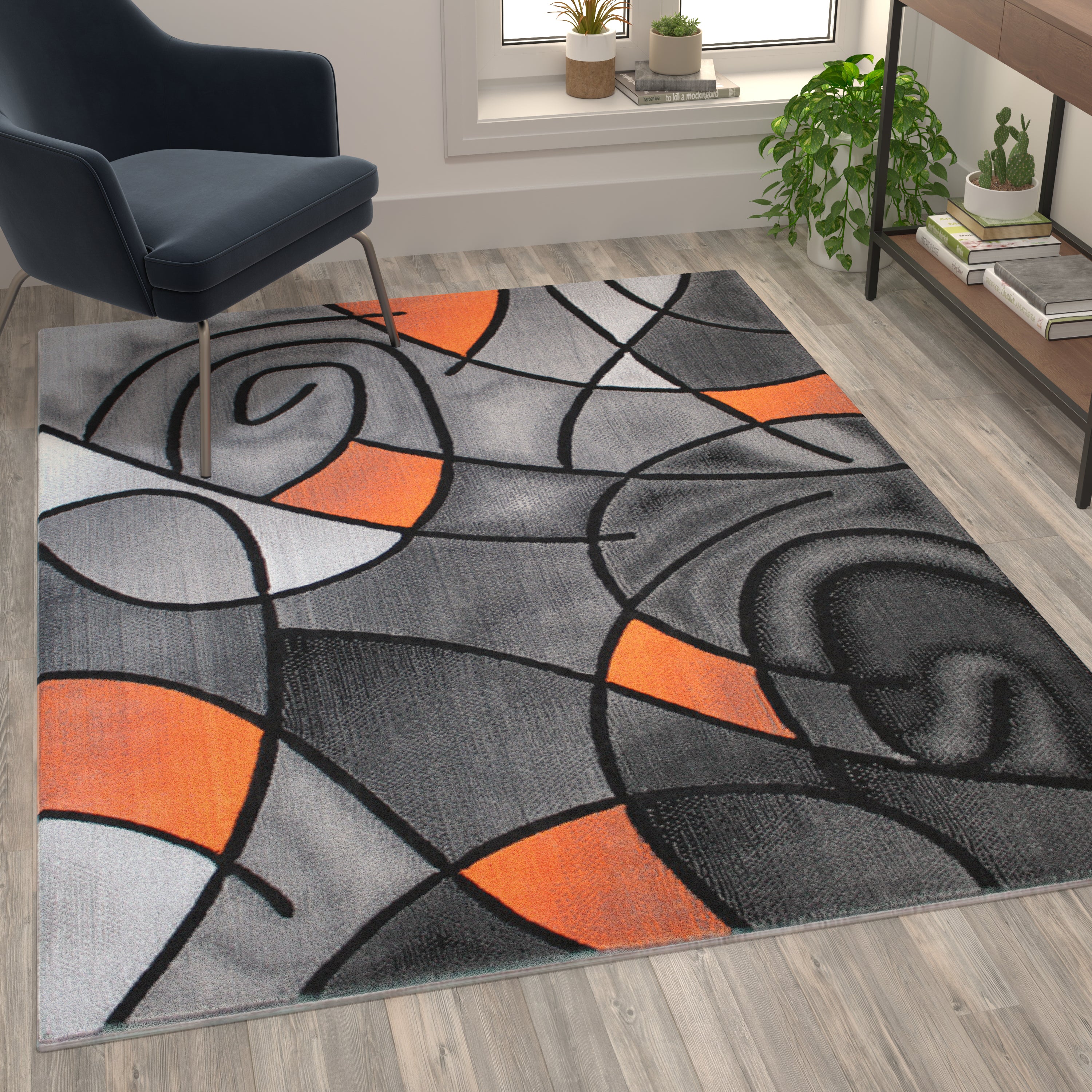 Jubilee Collection 5' x 7' Orange Abstract Area Rug - Olefin Rug with Jute Backing - Living Room, Bedroom, & Family Room