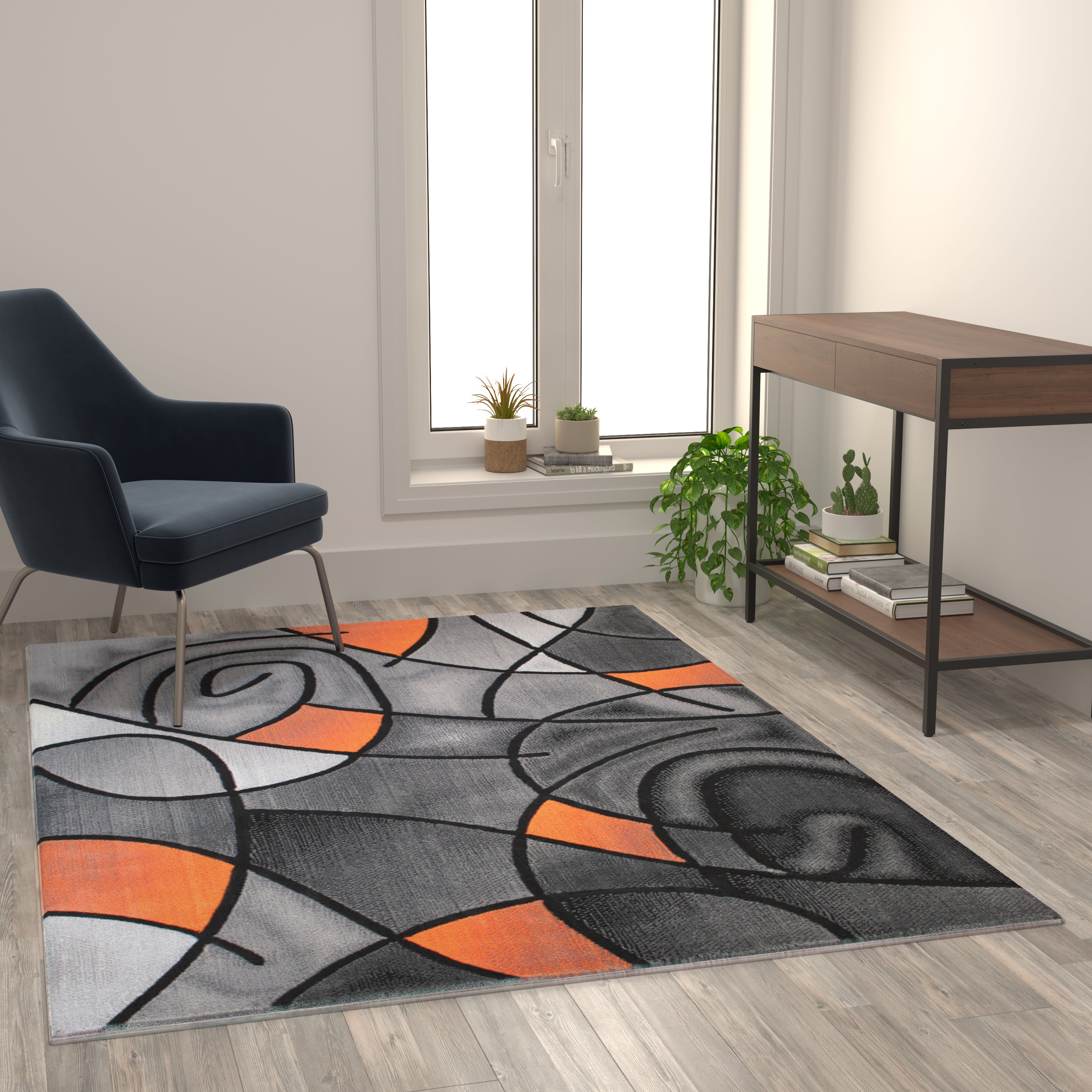 Jubilee Collection 5' x 7' Orange Abstract Area Rug - Olefin Rug with Jute Backing - Living Room, Bedroom, & Family Room