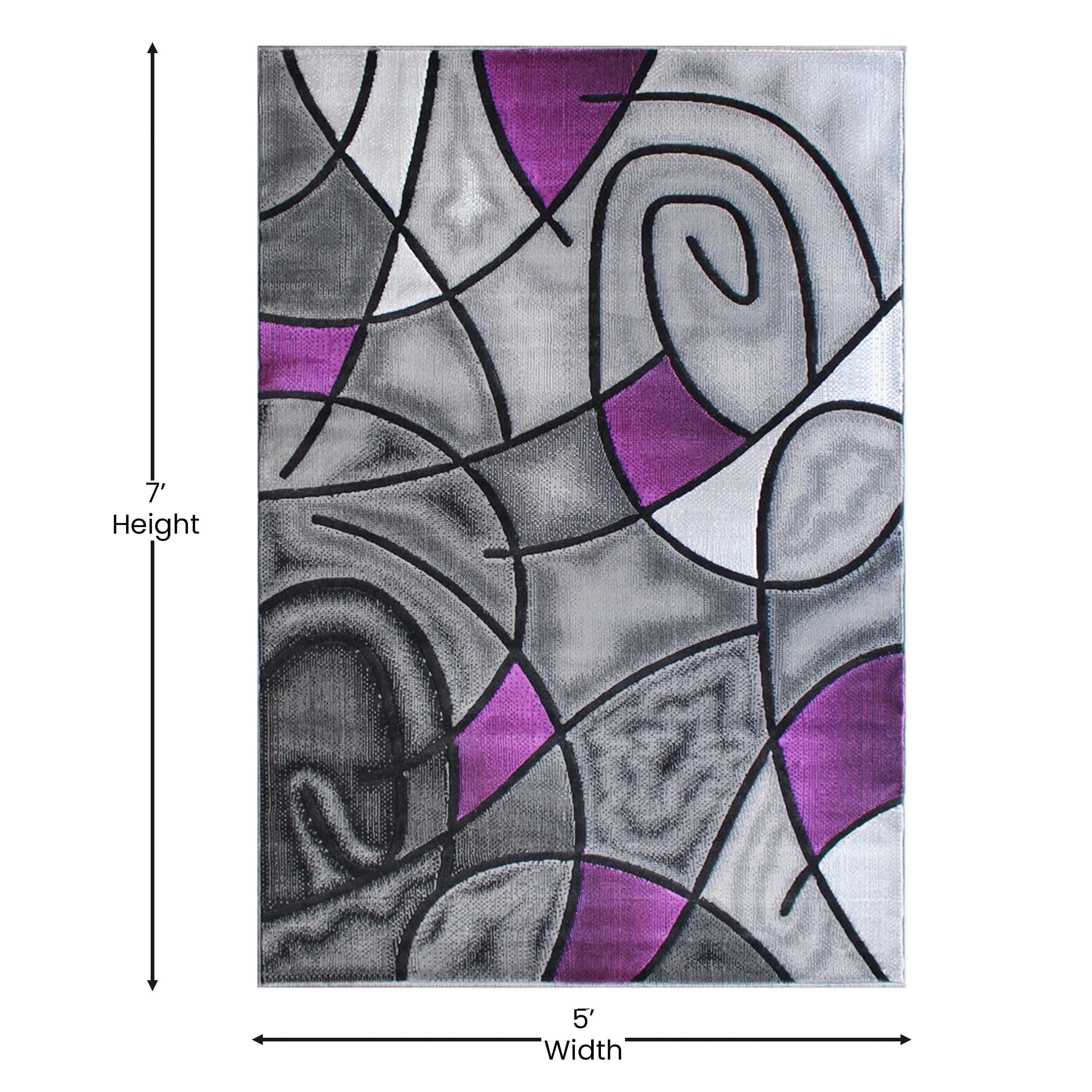 Jubilee Collection 5' x 7' Purple Abstract Area Rug - Olefin Rug with Jute Backing - Living Room, Bedroom, & Family Room