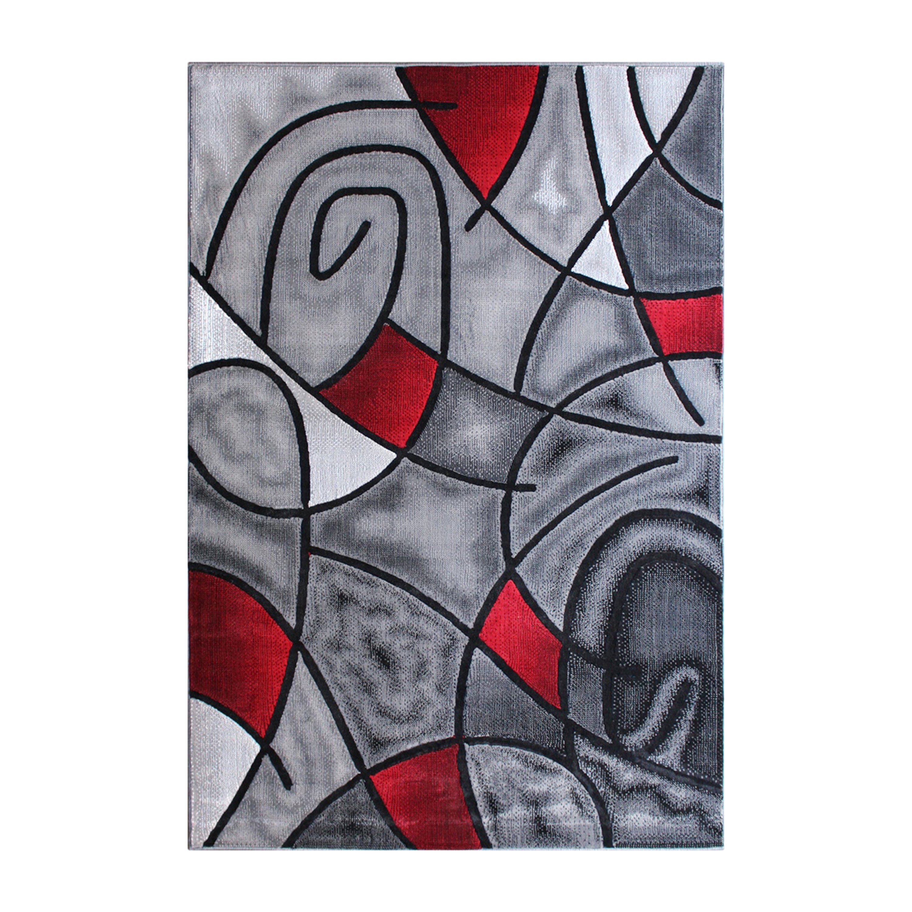 Jubilee Collection 5' x 7' Red Abstract Area Rug - Olefin Rug with Jute Backing - Living Room, Bedroom, & Family Room