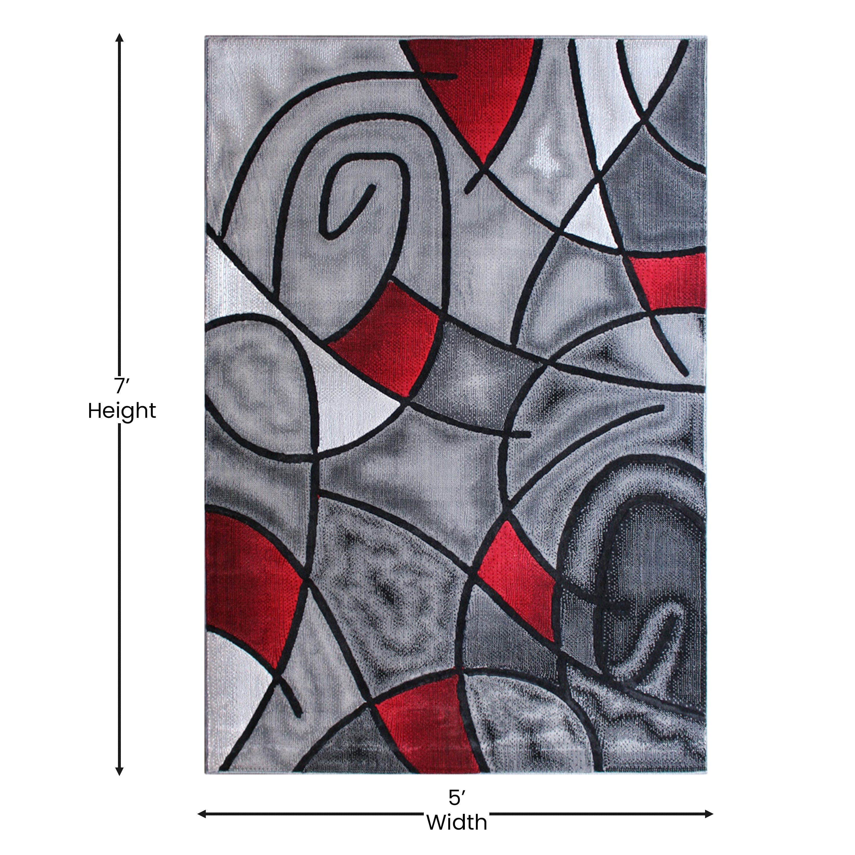 Jubilee Collection 5' x 7' Red Abstract Area Rug - Olefin Rug with Jute Backing - Living Room, Bedroom, & Family Room