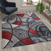 Jubilee Collection 5' x 7' Red Abstract Area Rug - Olefin Rug with Jute Backing - Living Room, Bedroom, & Family Room