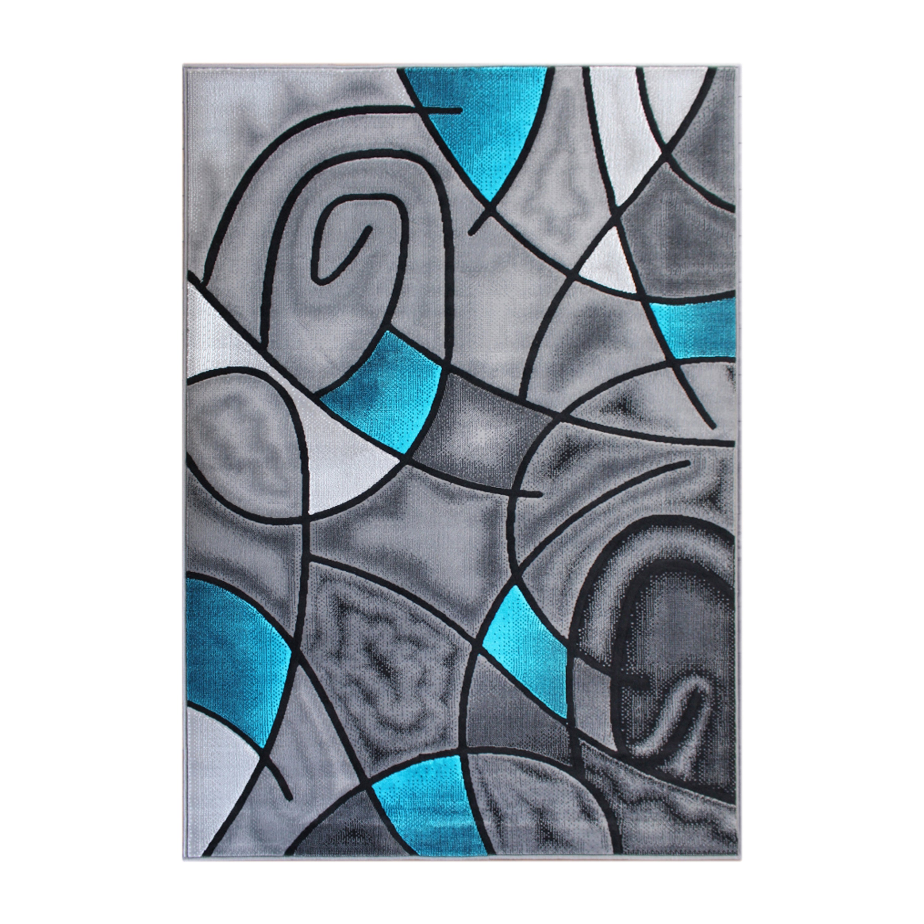 Jubilee Collection 5' x 7' Turquoise Abstract Area Rug - Olefin Rug with Jute Backing - Living Room, Bedroom, & Family Room