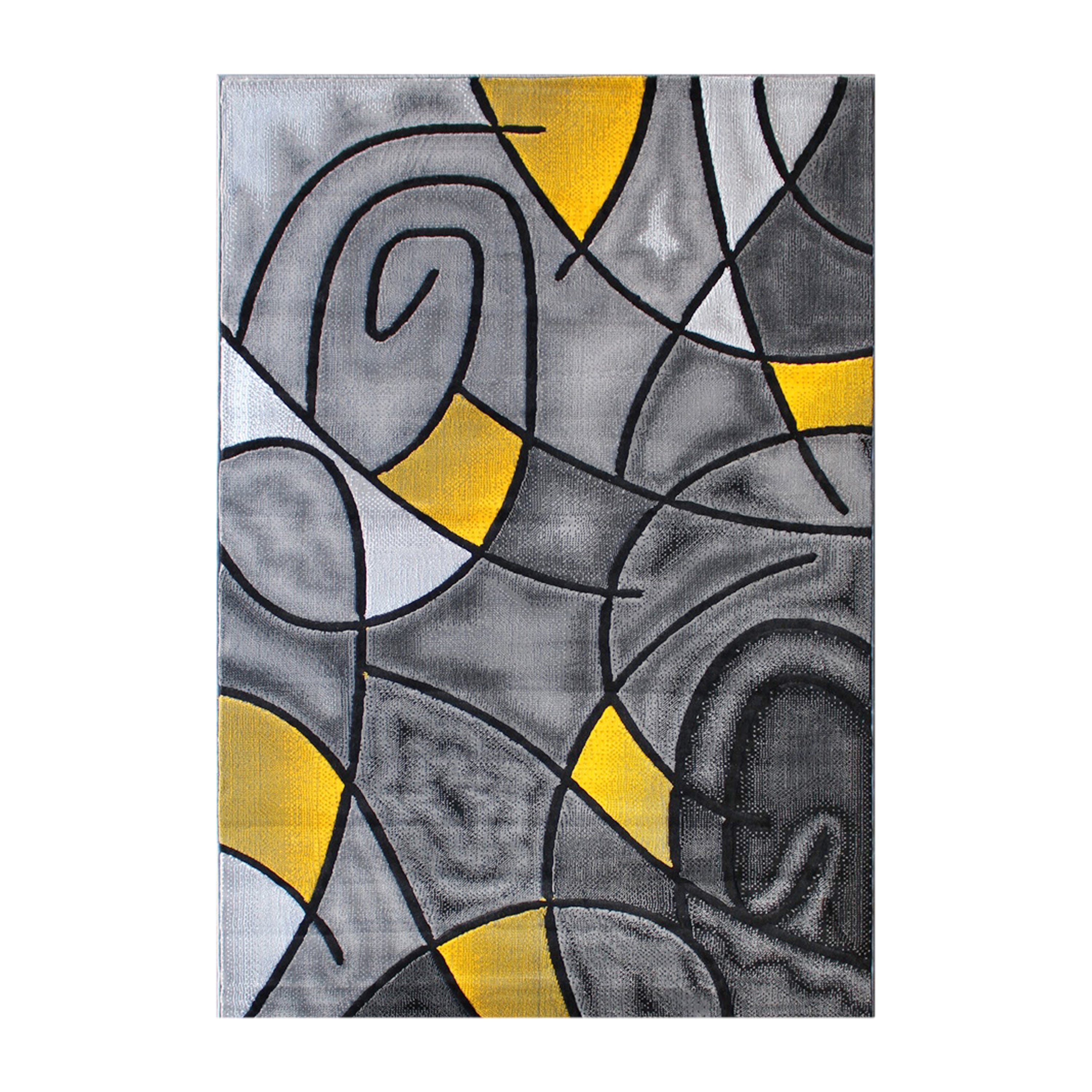 Jubilee Collection 5' x 7' Yellow Abstract Area Rug - Olefin Rug with Jute Backing - Living Room, Bedroom, & Family Room