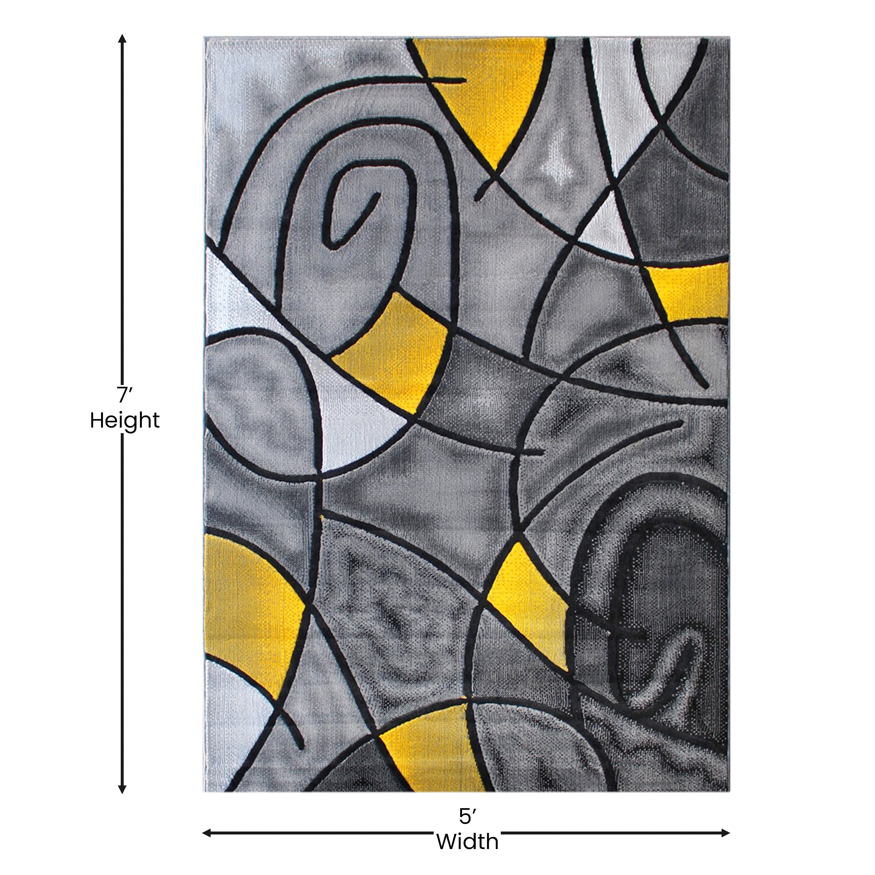 Jubilee Collection 5' x 7' Yellow Abstract Area Rug - Olefin Rug with Jute Backing - Living Room, Bedroom, & Family Room
