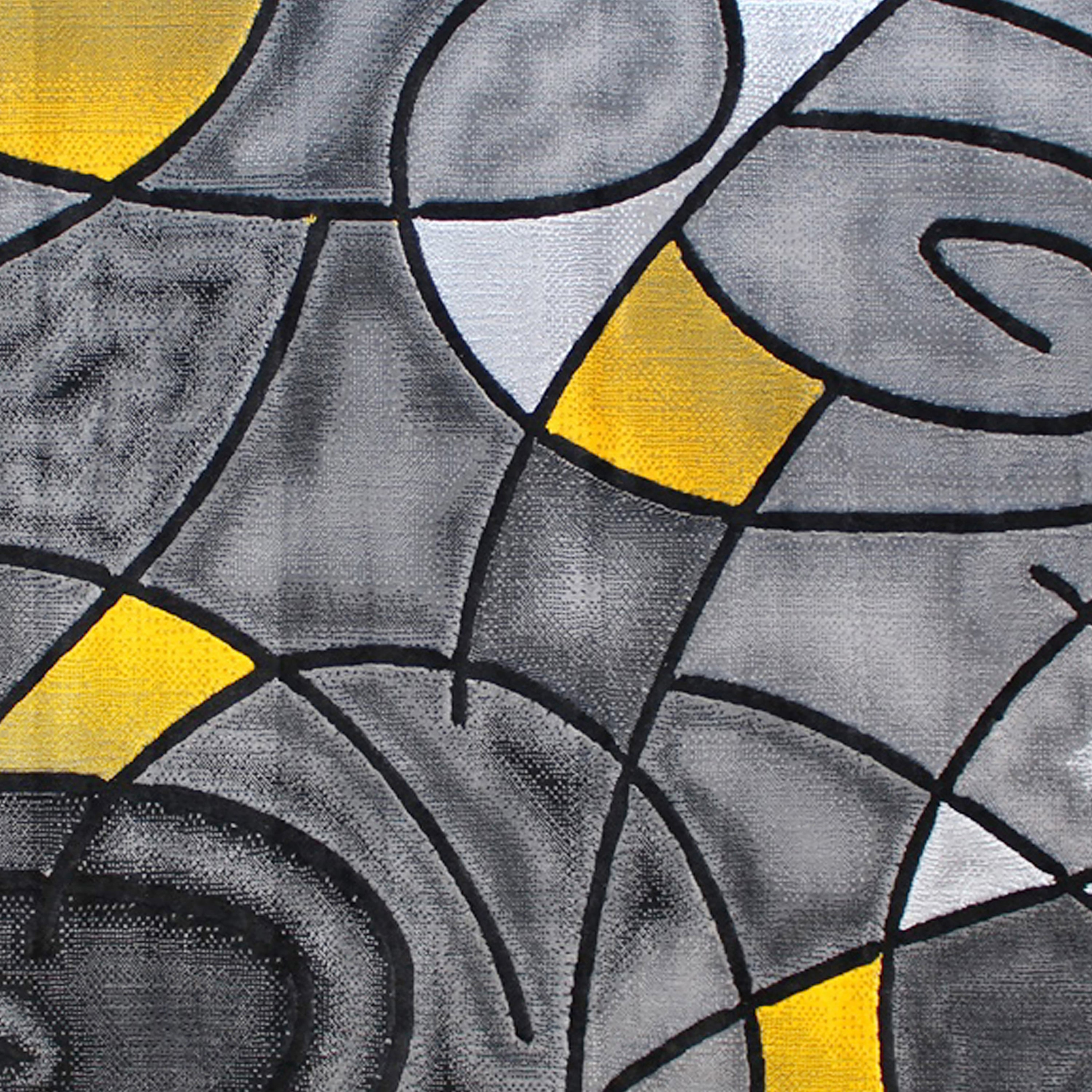 Jubilee Collection 5' x 7' Yellow Abstract Area Rug - Olefin Rug with Jute Backing - Living Room, Bedroom, & Family Room