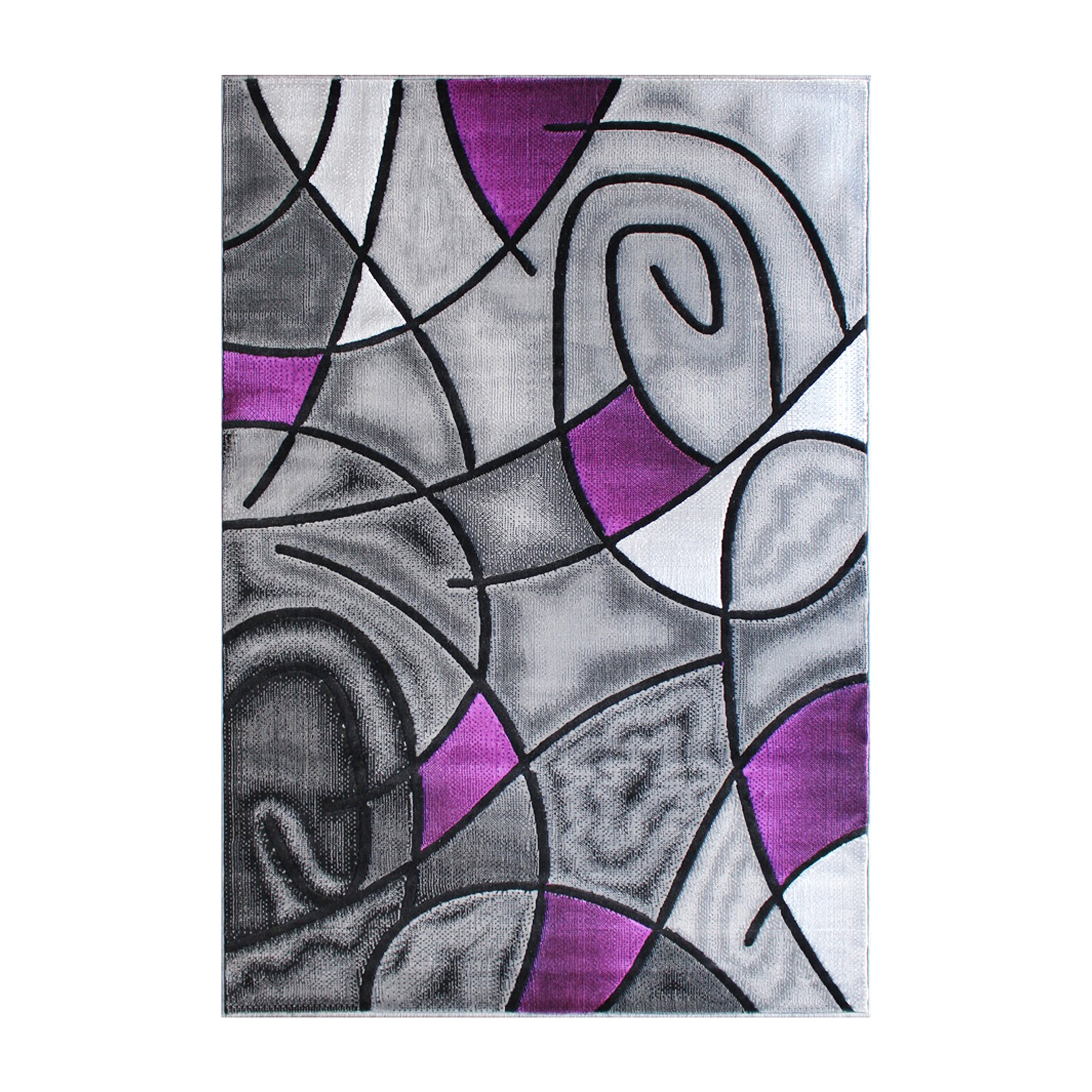 Jubilee Collection 6' x 9' Purple Abstract Area Rug - Olefin Rug with Jute Backing - Living Room, Bedroom, & Family Room