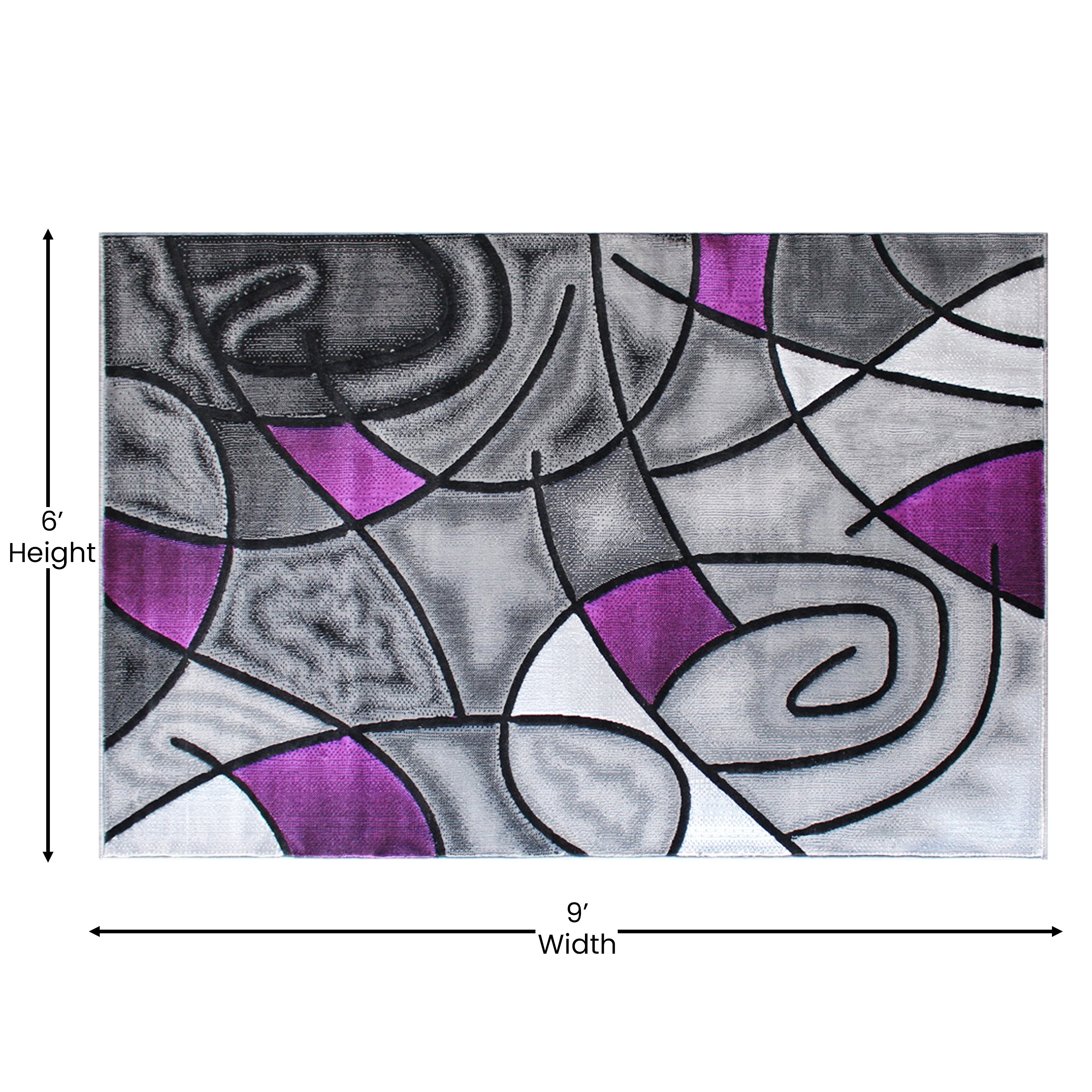 Jubilee Collection 6' x 9' Purple Abstract Area Rug - Olefin Rug with Jute Backing - Living Room, Bedroom, & Family Room
