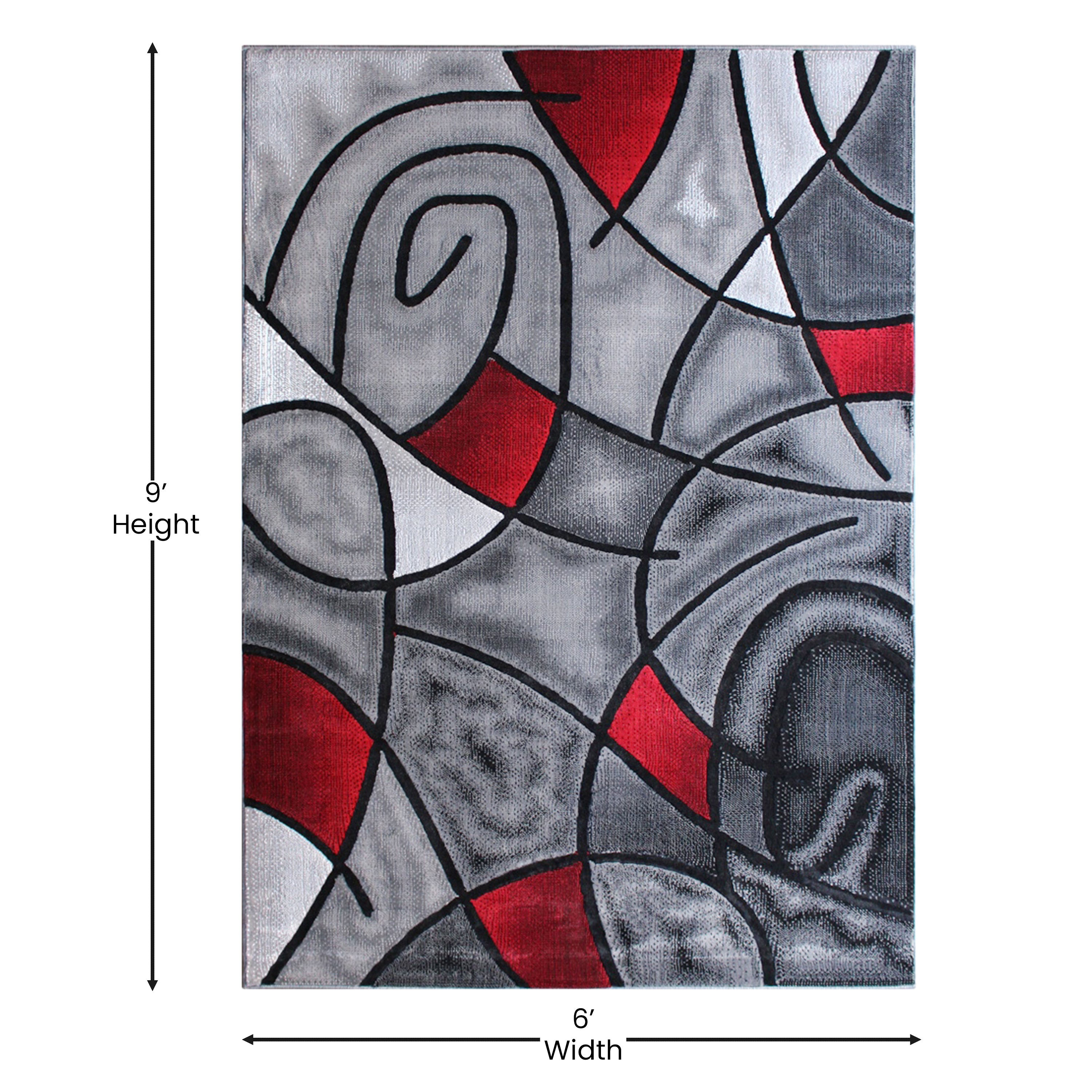 Jubilee Collection 6' x 9' Red Abstract Area Rug - Olefin Rug with Jute Backing - Living Room, Bedroom, & Family Room