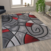 Jubilee Collection 6' x 9' Red Abstract Area Rug - Olefin Rug with Jute Backing - Living Room, Bedroom, & Family Room