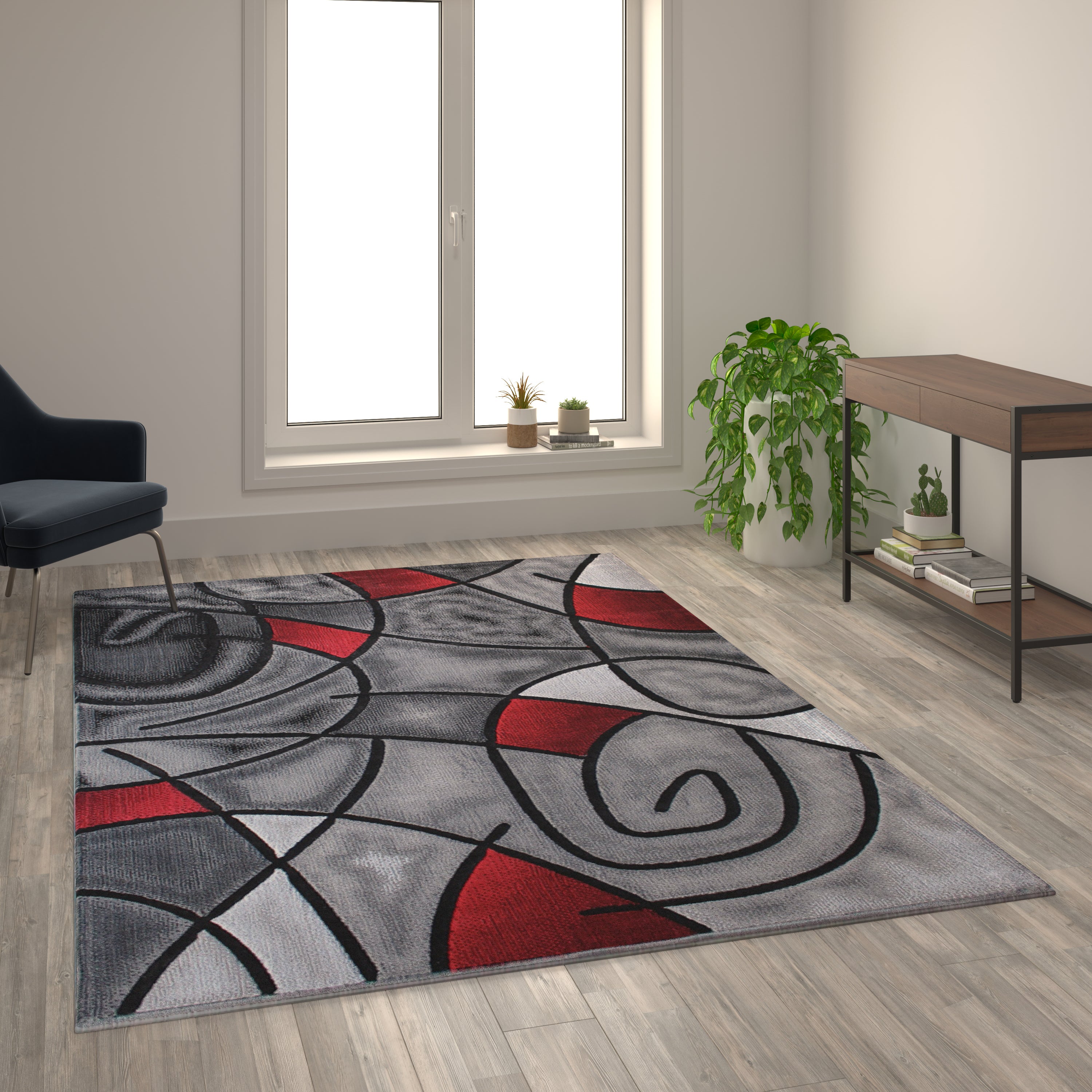 Jubilee Collection 6' x 9' Red Abstract Area Rug - Olefin Rug with Jute Backing - Living Room, Bedroom, & Family Room