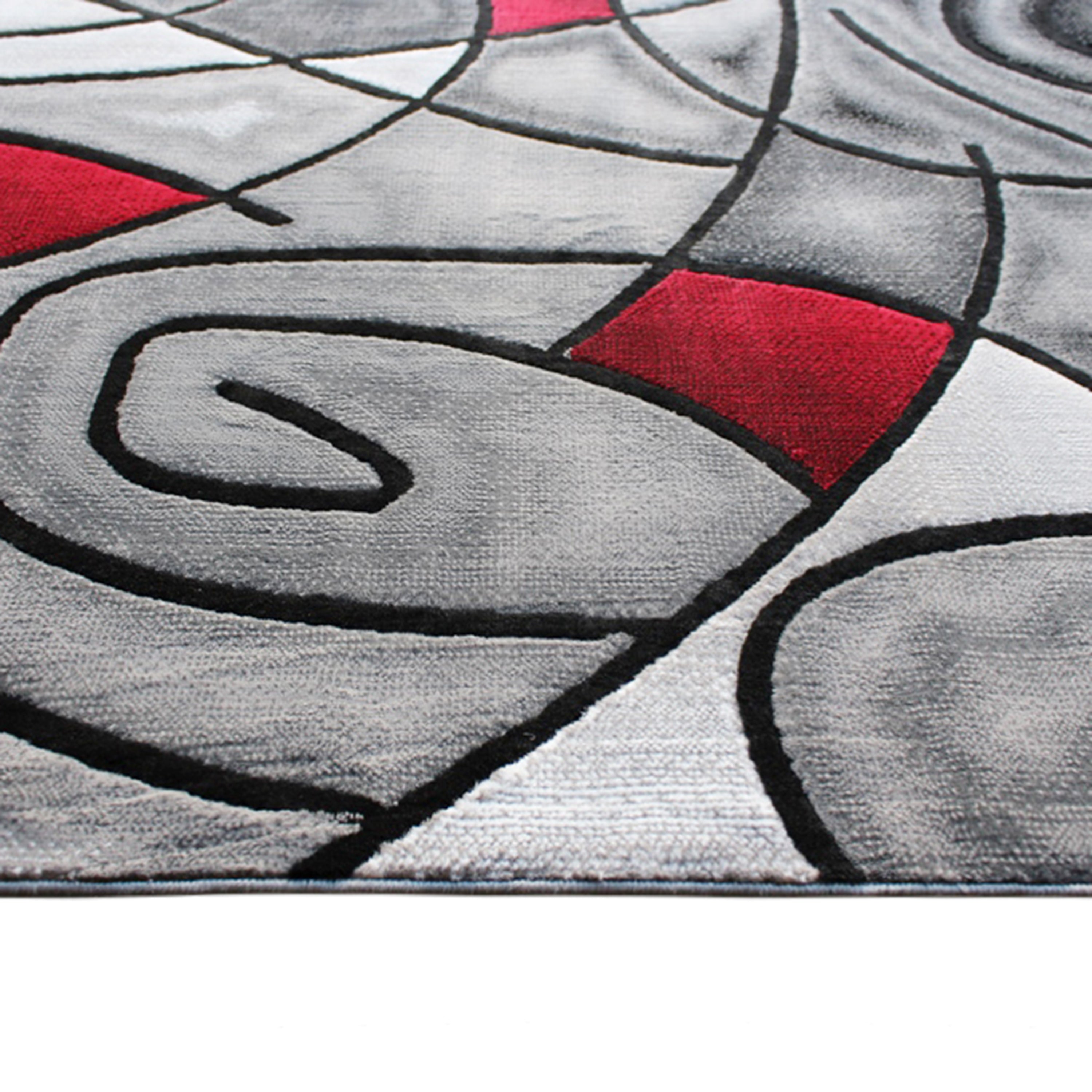 Jubilee Collection 6' x 9' Red Abstract Area Rug - Olefin Rug with Jute Backing - Living Room, Bedroom, & Family Room