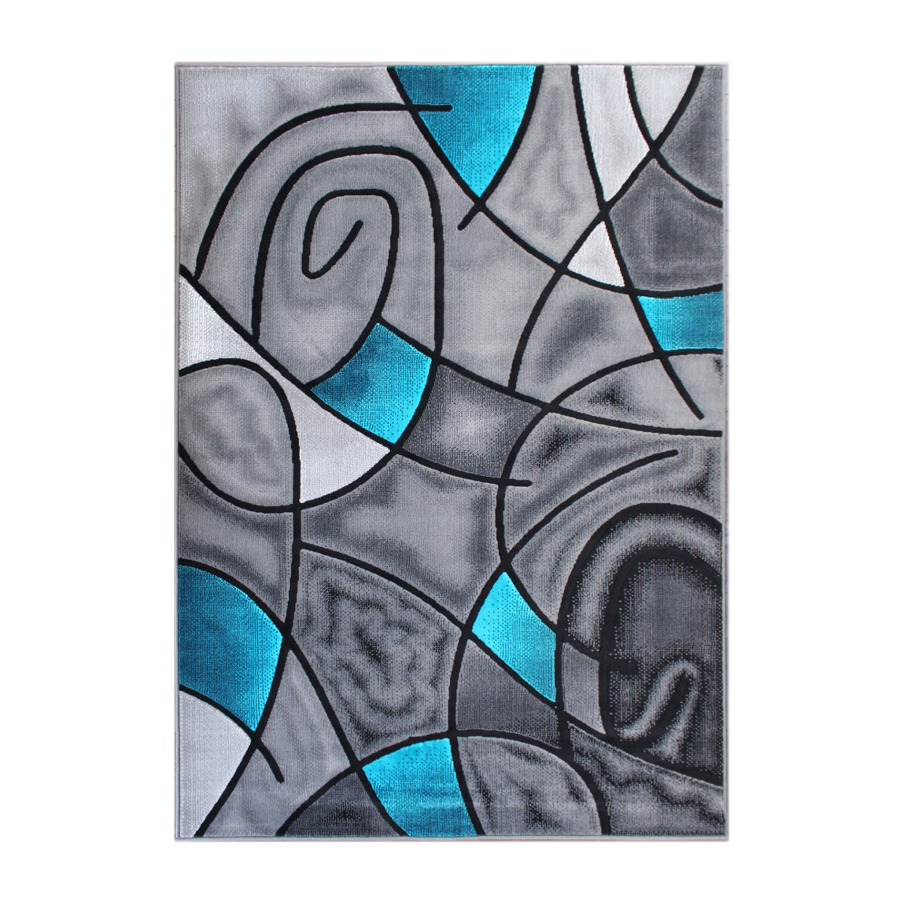Jubilee Collection 6' x 9' Turquoise Abstract Area Rug - Olefin Rug with Jute Backing - Living Room, Bedroom, & Family Room